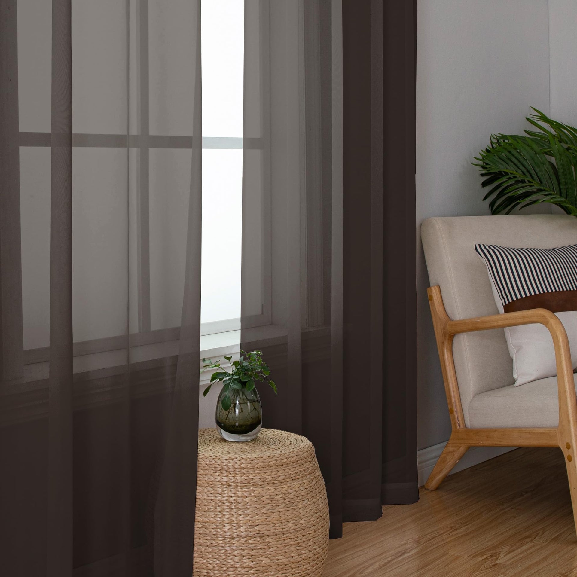 Chocolate Brown Sheer Curtains 45 Inch Long 2 Panels (2 Count)