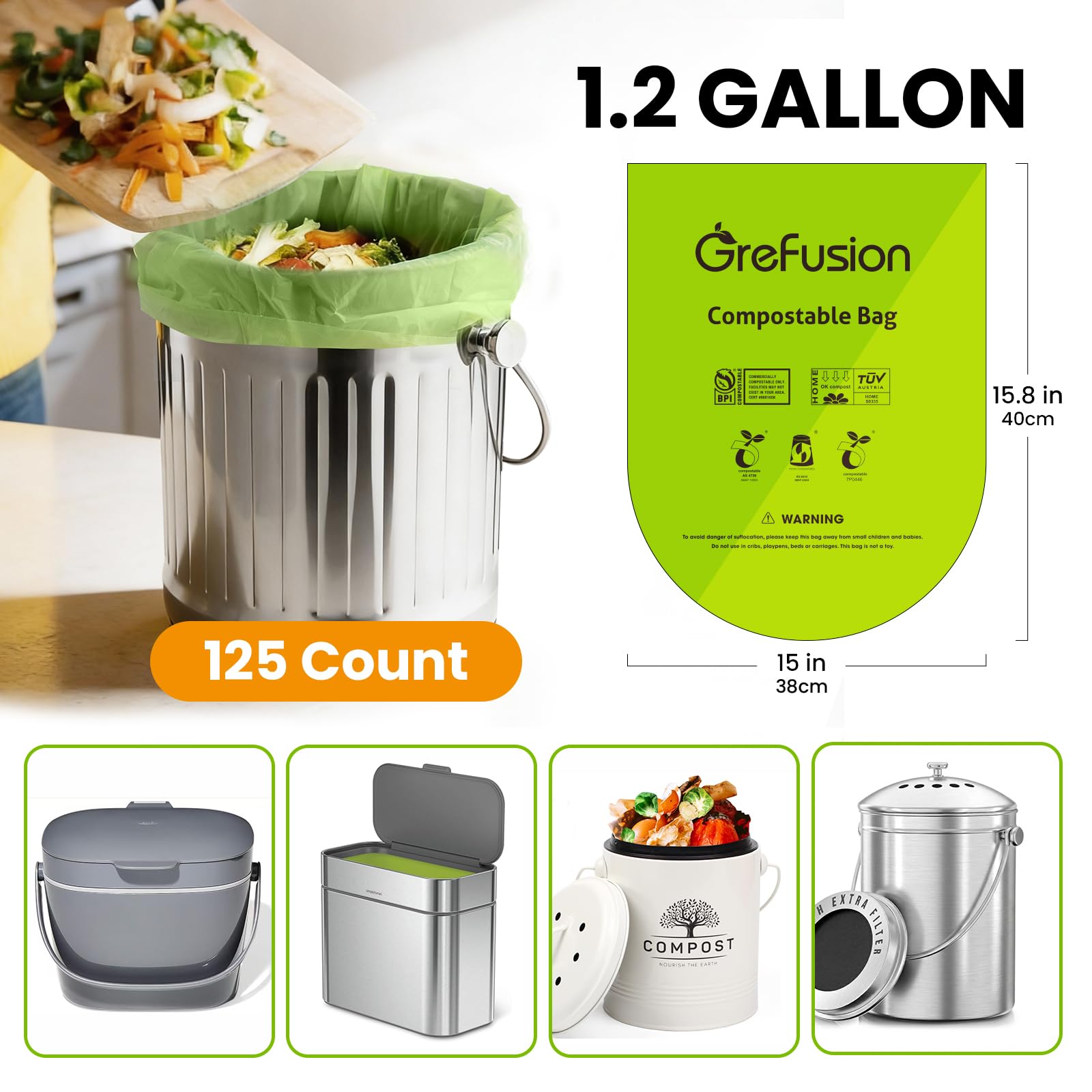 Compostable Bags 1.2 Gallon (125 Count)