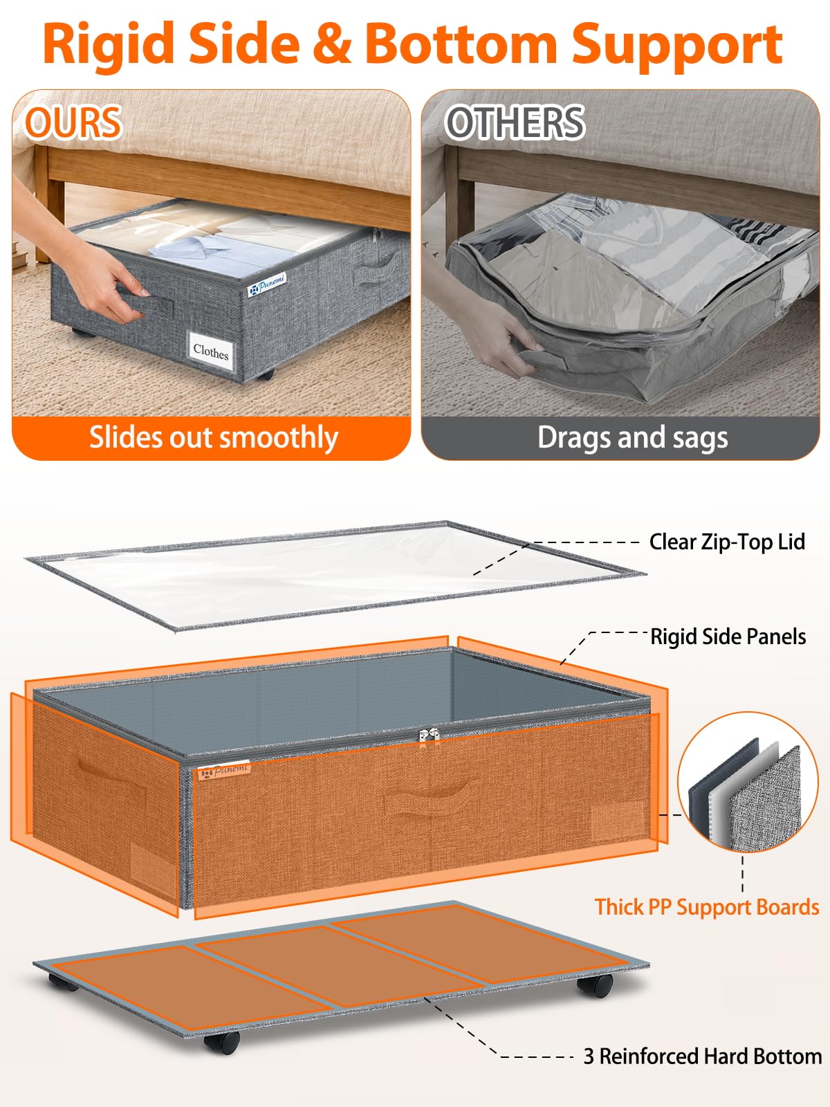 10 inch Tall Under Bed Storage Bins with Wheels (2 Count)