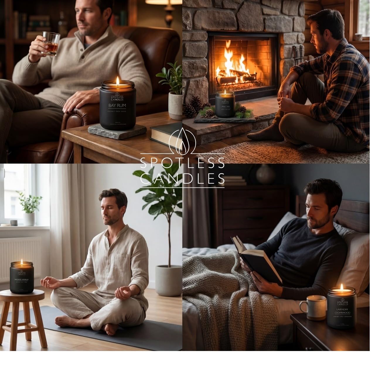 Men's Candle Gift Set; 4 x 8oz Scented Candles; Bay Rum (4 Count)