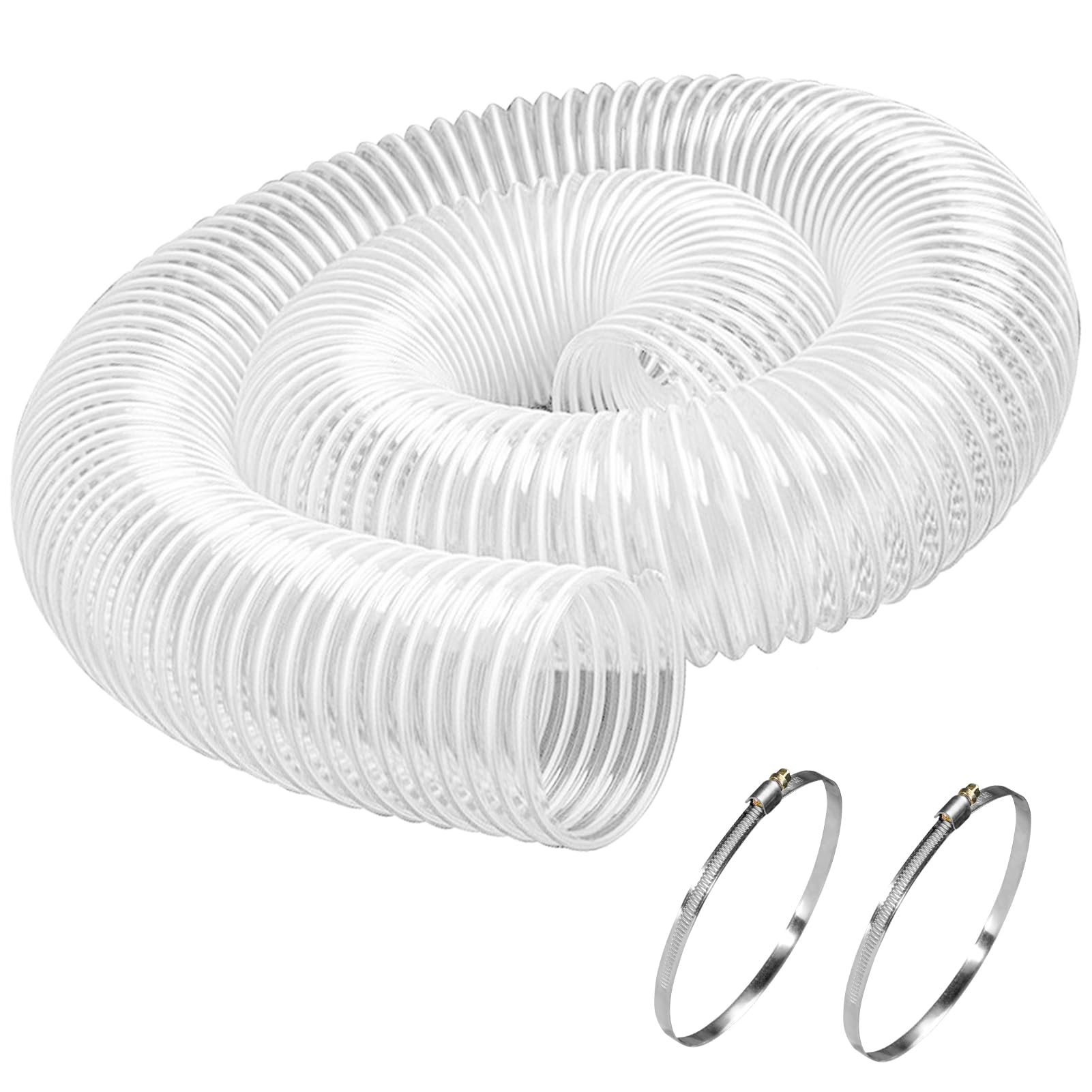 6"x5' PVC Dust Collection Hose with 2 Stainless Clamps for Woodworking