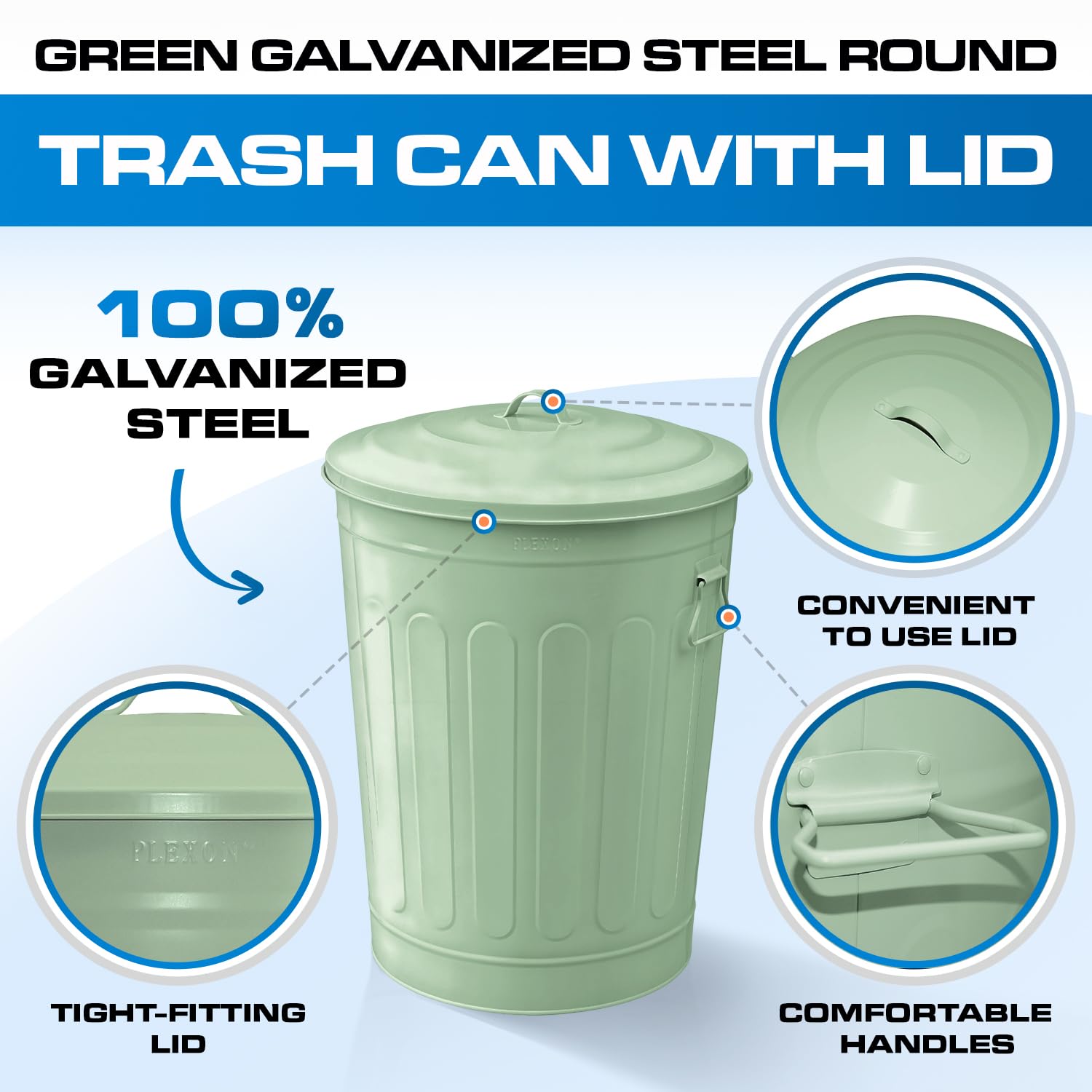 13 Gallon Metal Trash Can with Lid Outdoor Vintage Trash Can Steel Retro Garbage Can for Kitchen Farmhouse Rustic Bird Seed Storage Pet Food Cute Bucket (3 Count)