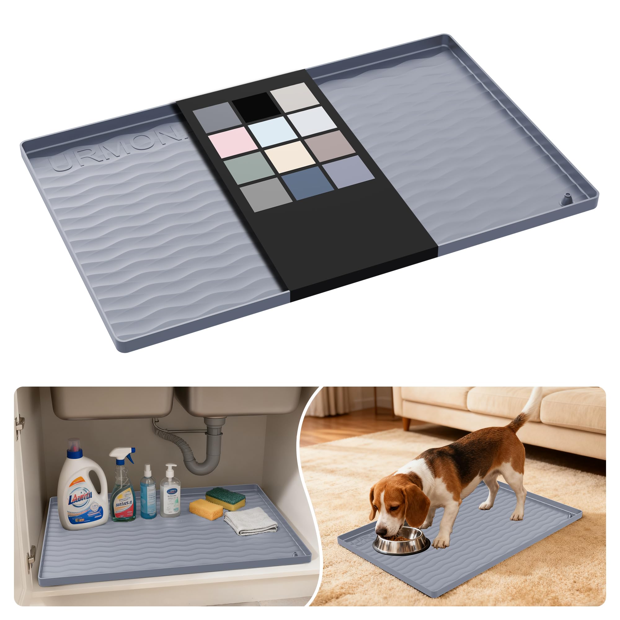 Waterproof Silicone Under Sink Mat 22'' x 14'' Shelf Liner for Kitchen and Bathroom