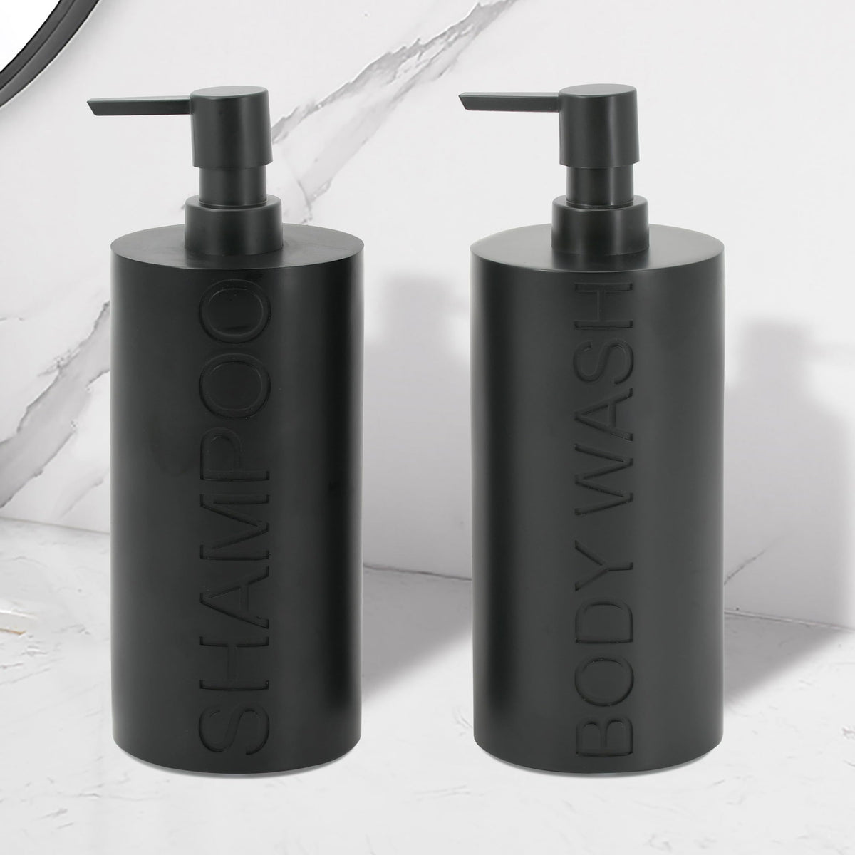 2 Pack Matte Black Resin Refillable Shampoo & Body Wash Bottles
