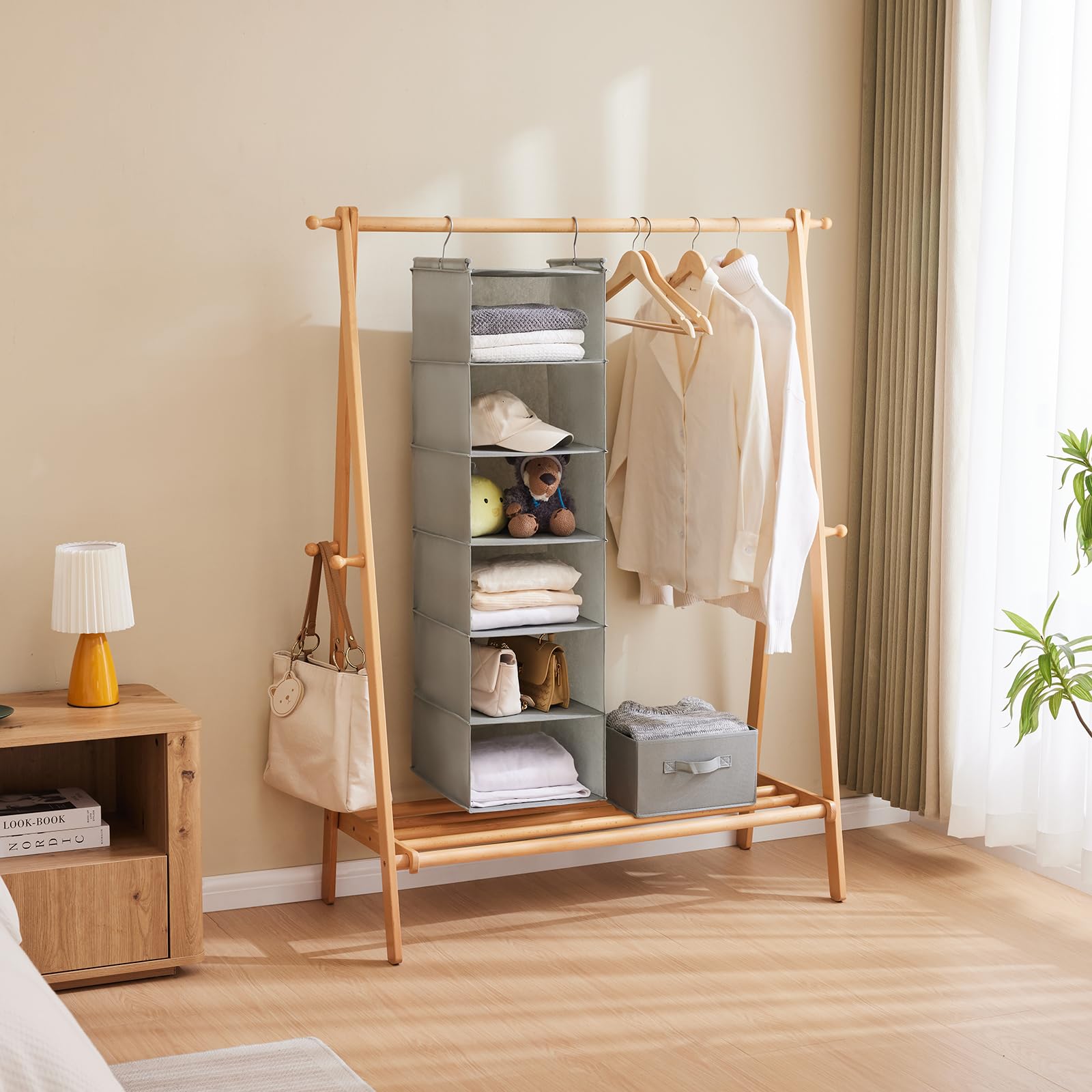 6 Tier Shelf Hanging Closet Organizer with 2 Hooks