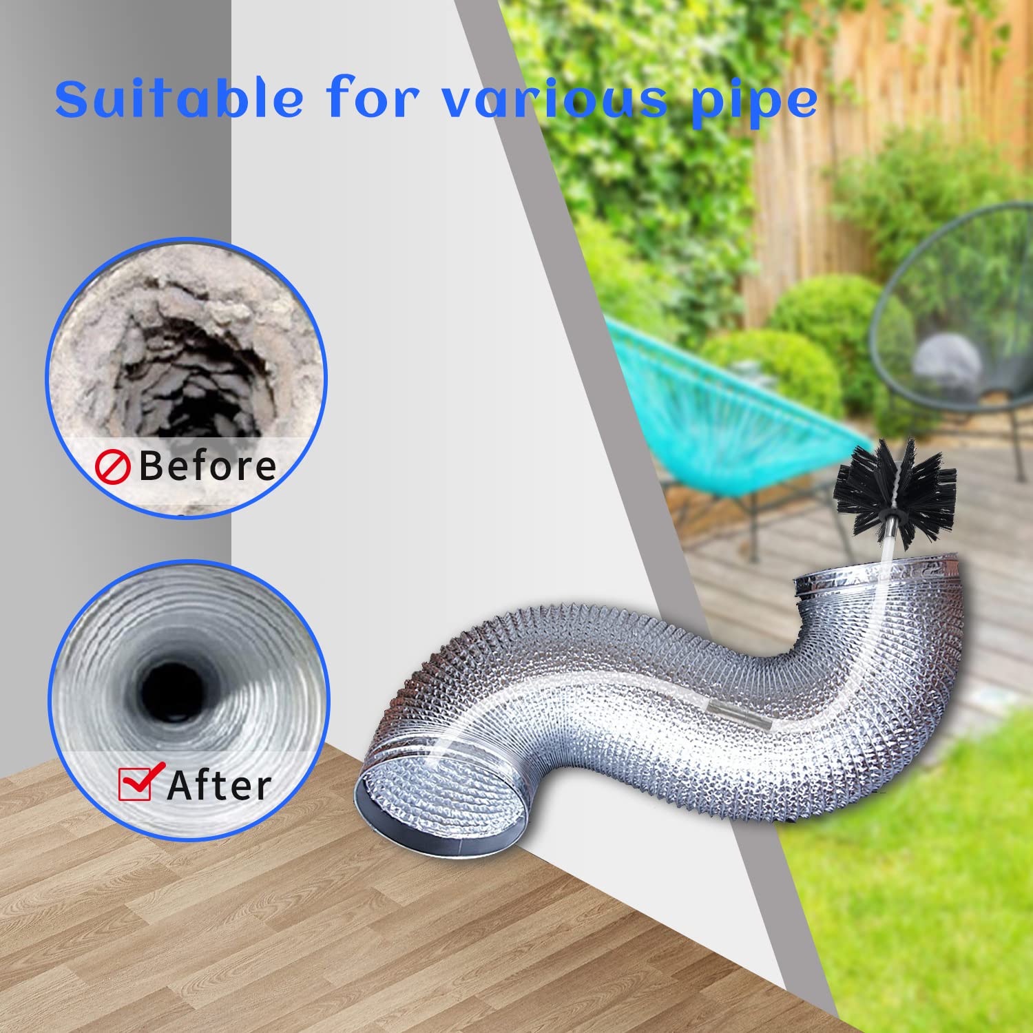 Dryer Vent Cleaner Kit Chimney Sweep Cleaning Tools Pellet Stove Cleaner Kit Air Dryer Duct Fireplace Brushes for Easy Lint Cleaning with 4" and 6" Brush Heads
