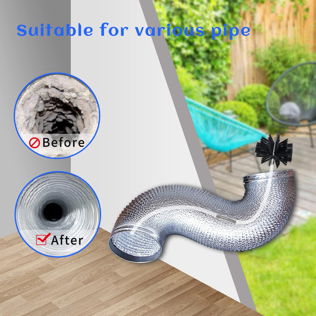 Dryer Vent Cleaner Kit Chimney Sweep Cleaning Tools Pellet Stove Cleaner Kit Air Dryer Duct Fireplace Brushes for Easy Lint Cleaning with 4" and 6" Brush Heads