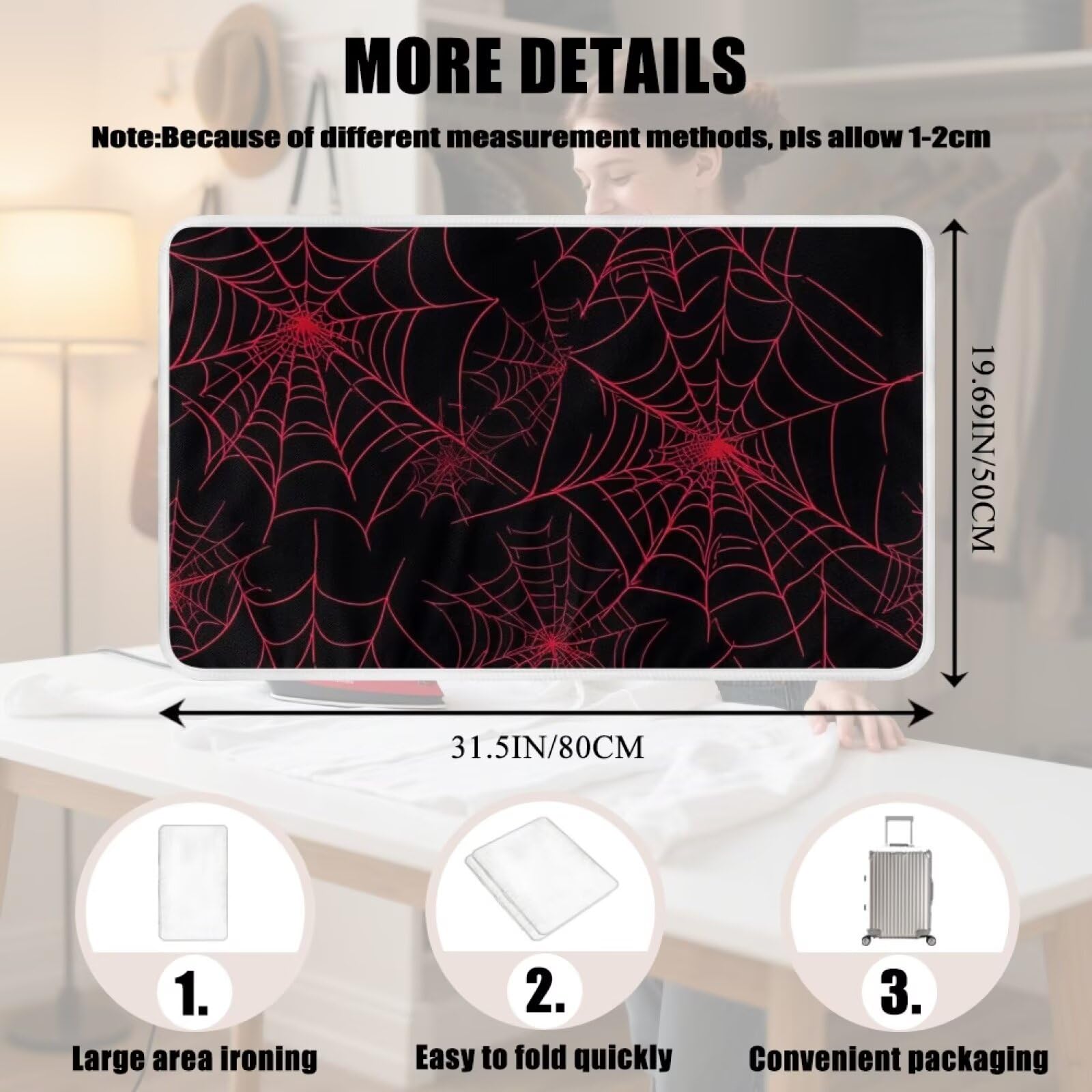 Ironing Mat Red Spider Web Portable Ironing Pad Blanket for Table Top Heat Resistance Foldable Lightweight 32 x 16 Inch Small Ironing Pads for Washer