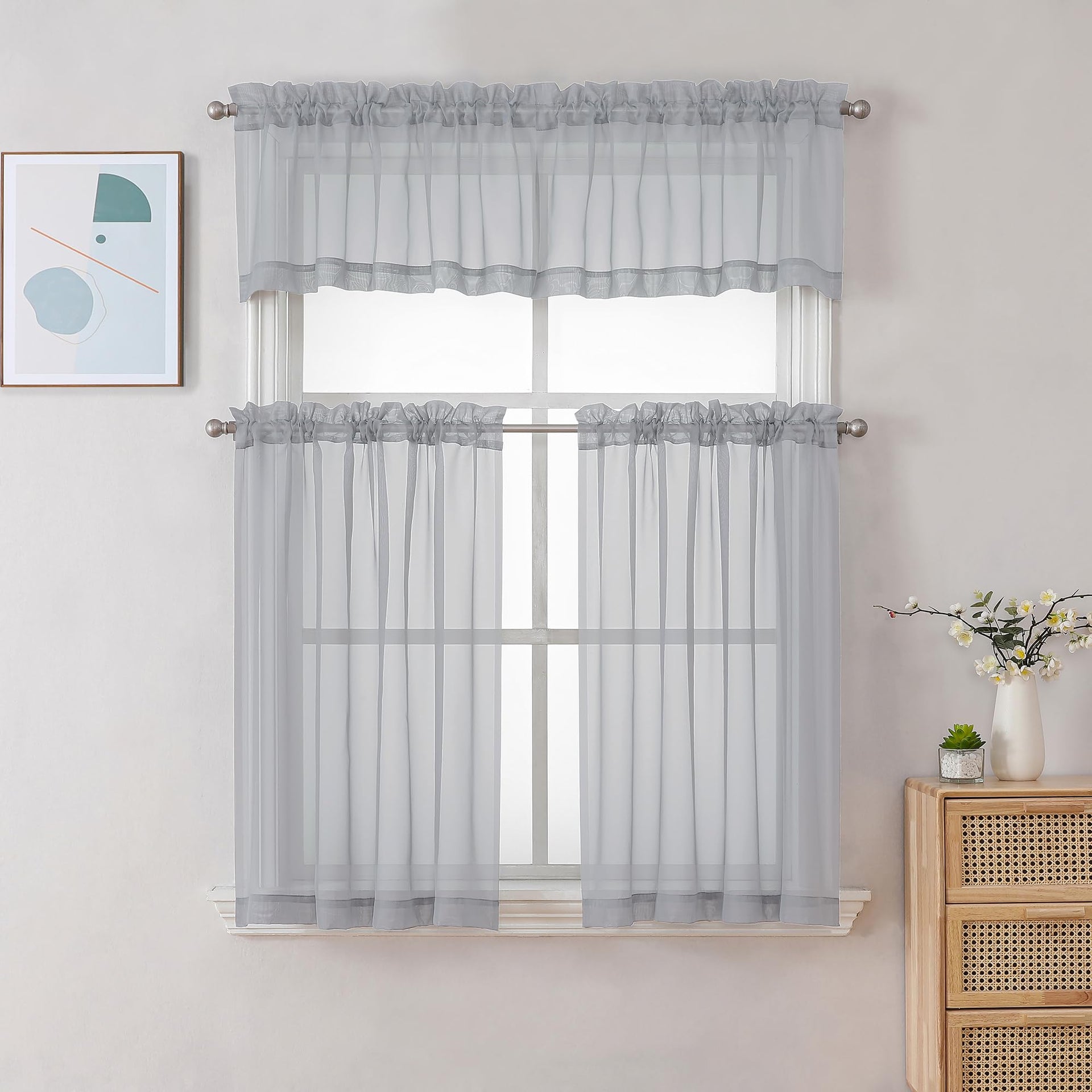 Sheer Light Grey Valances for Windows 2 Pack (2 Count)