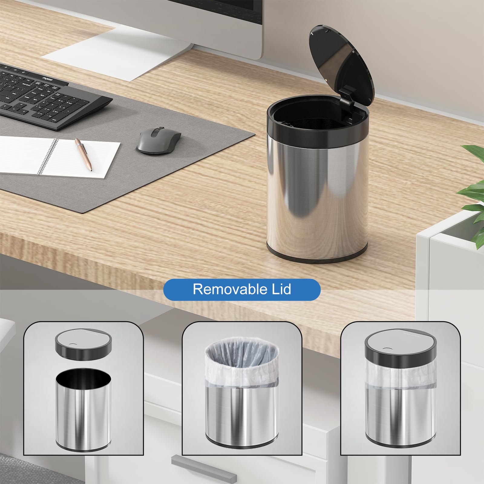 Mini Trash Can for Desk 0.4 Gallon Stainless Steel mini Desk Trash can with Lid