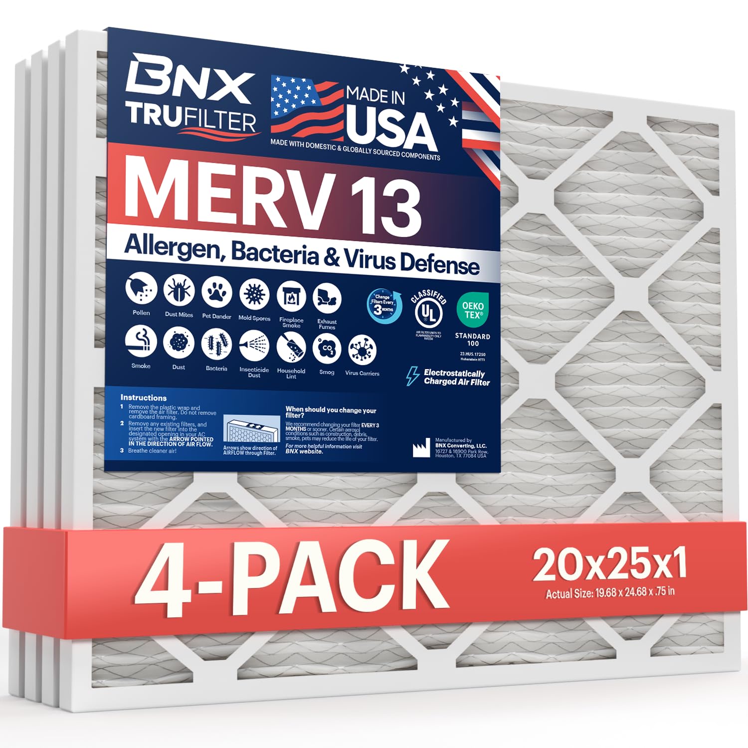 TruFilter 20x25x1 Air Filter MERV 13 (4 Count)