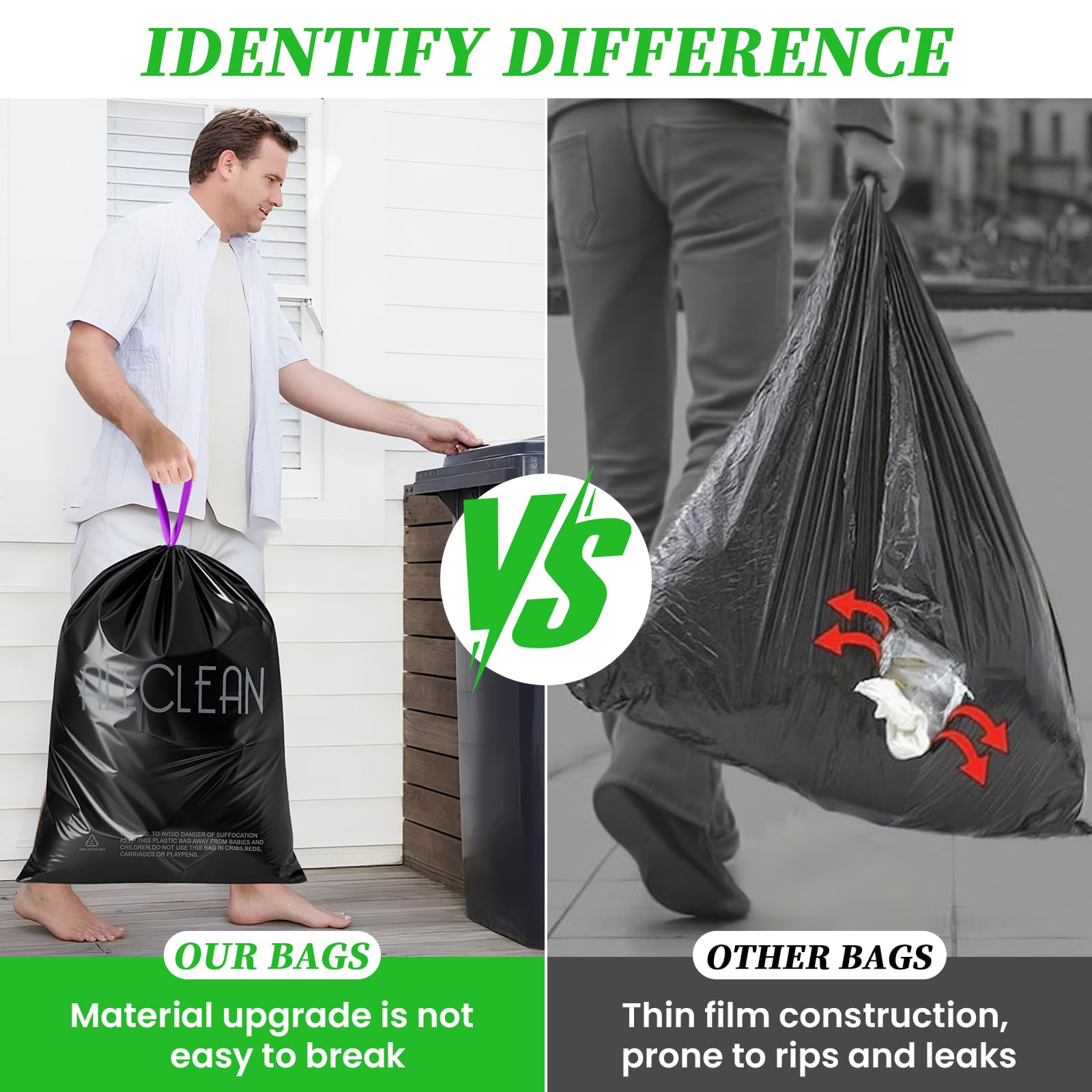 Trash Bags 15 Gallon Tall Kitchen Drawstring Garbage Bag Fit 13 (30 Count)