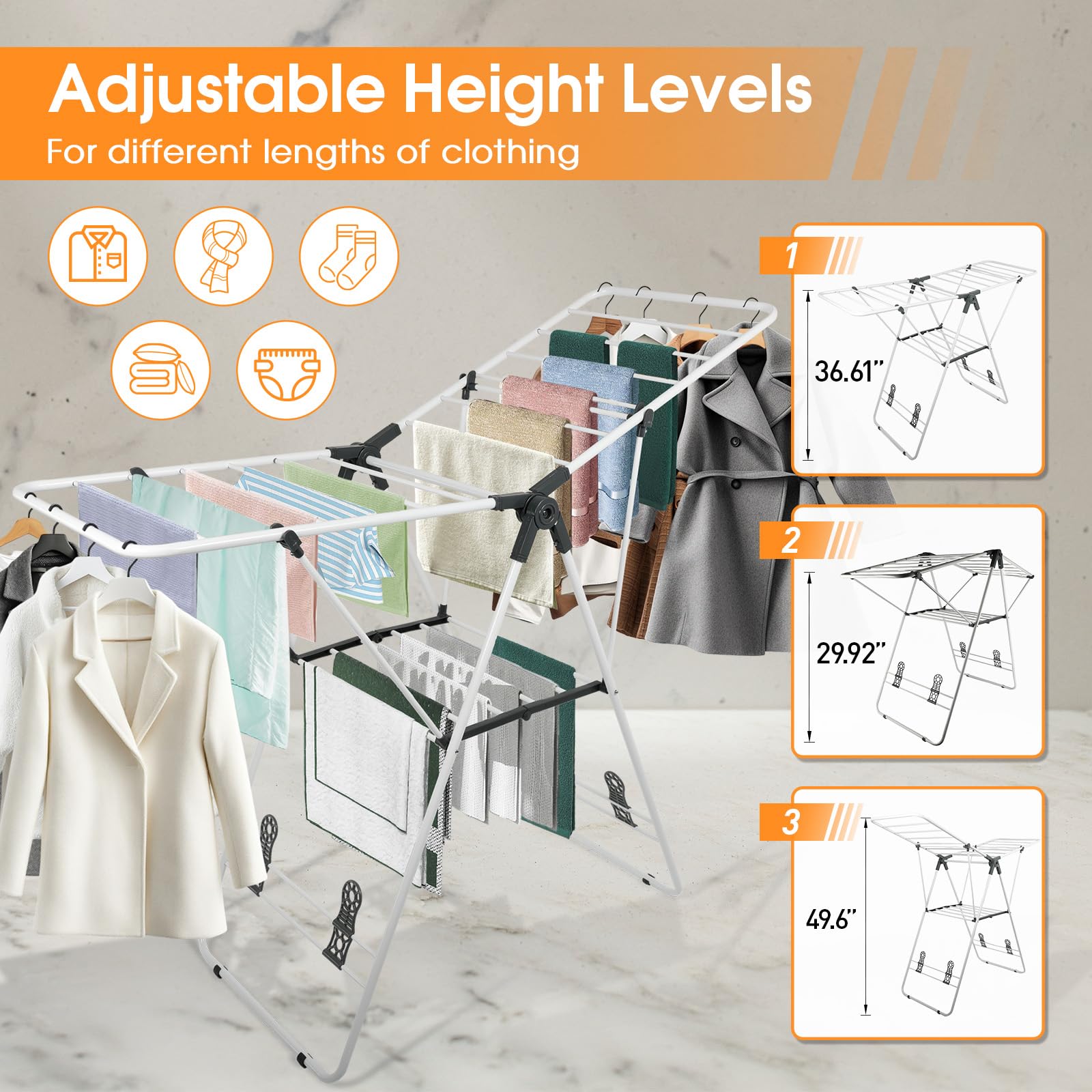 Clothes Drying Rack Foldable Metal Laundry Drying Rack White