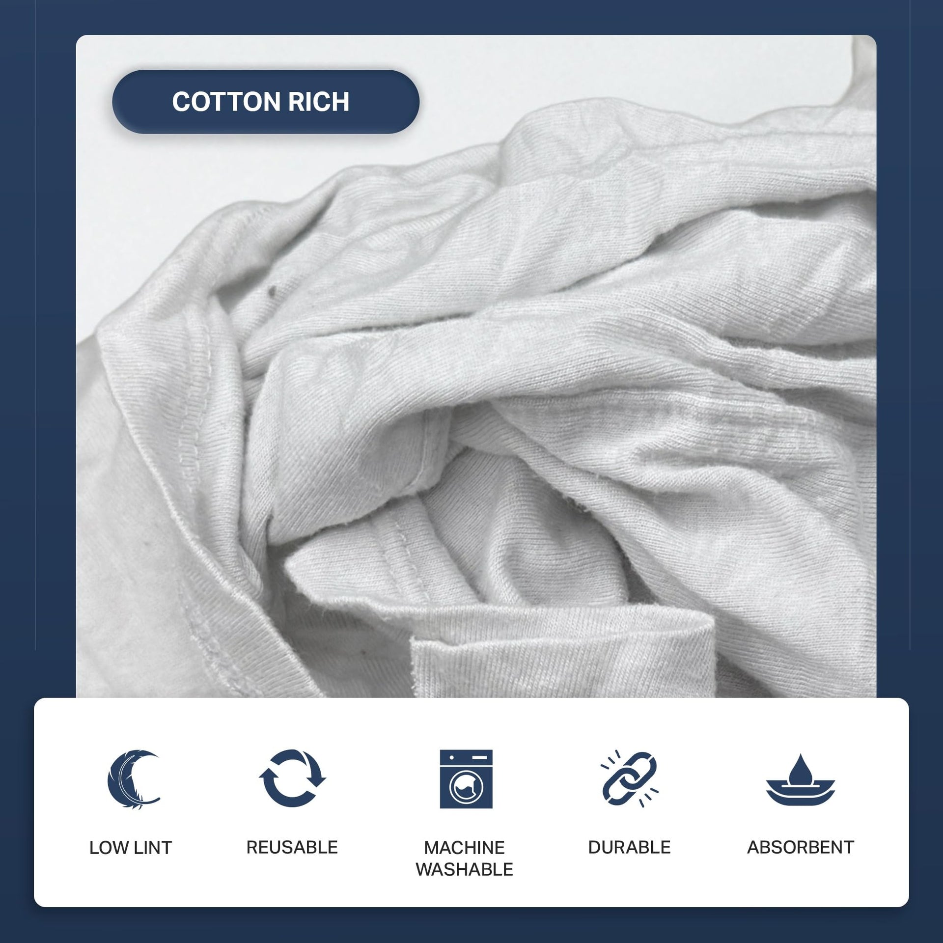 Angel-in-Armor White T-Shirt Rags – 50lb Bulk Box of Recycled Cotton Knit Shop Rags (650 Units) – Low Lint Cleaning Cloths for Mechanics, Oil Changes, Industrial and Commercial Use (650 Count)