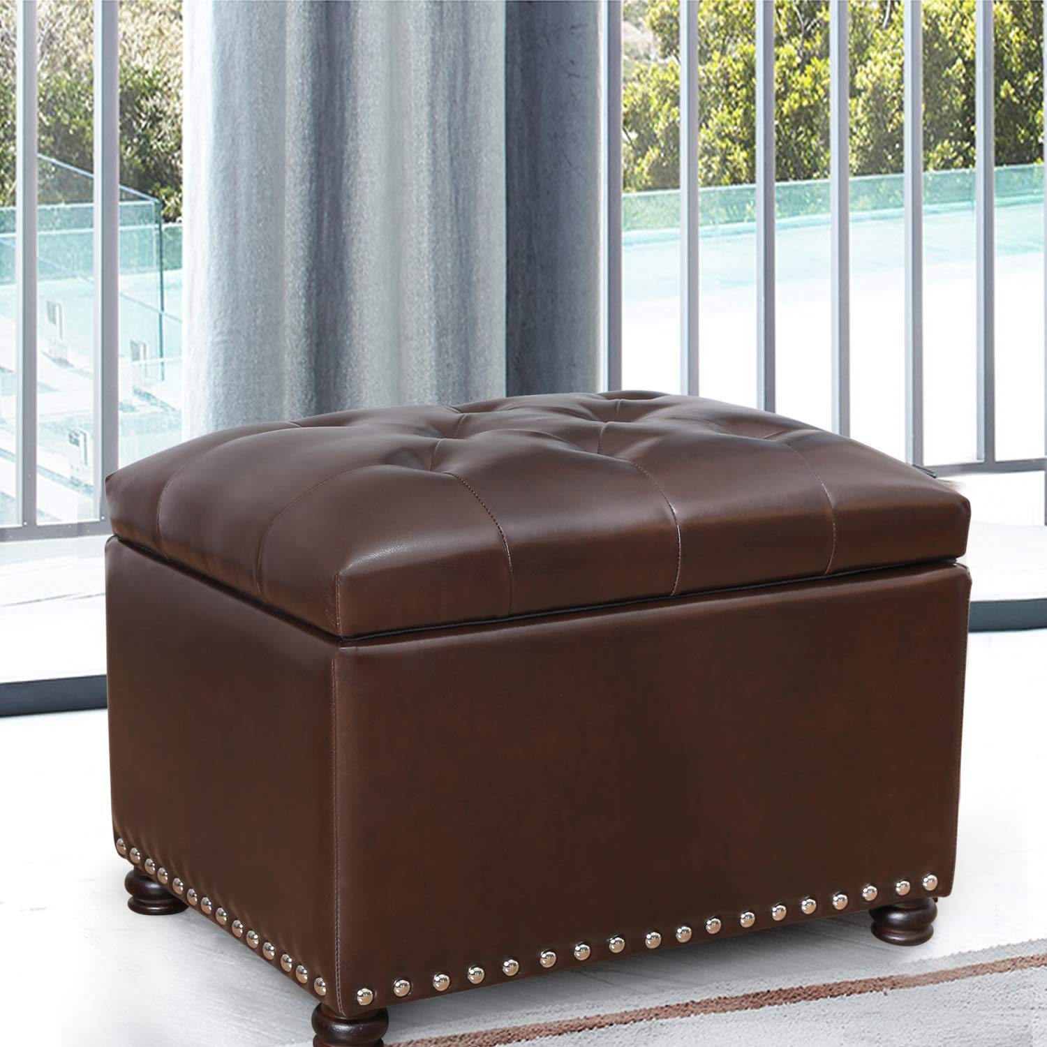 Leather Ottoman with Storage