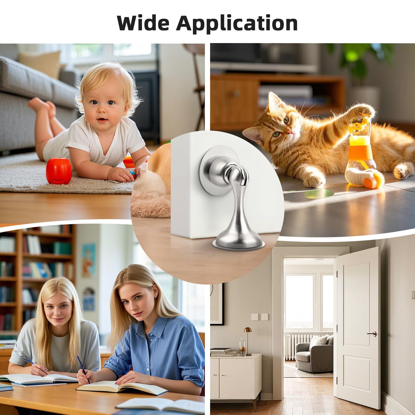Brushed Nickel Magnetic Door Stoppers for Bottom of Door