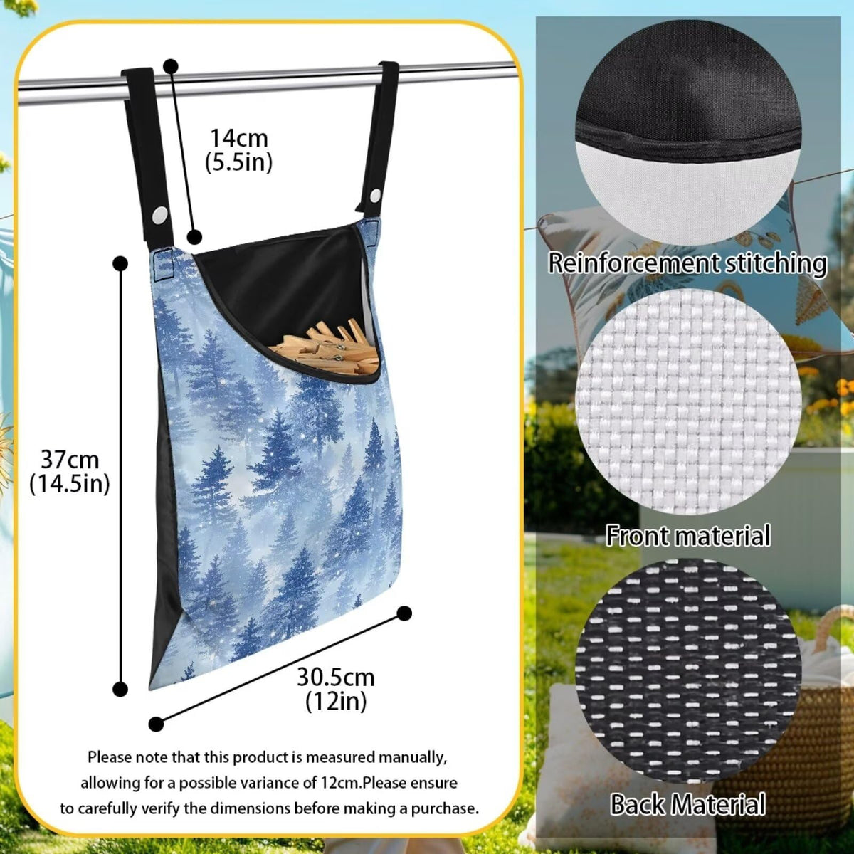 Winter Pine Forest Laundry Clothespin Bag Holds 100 Medium