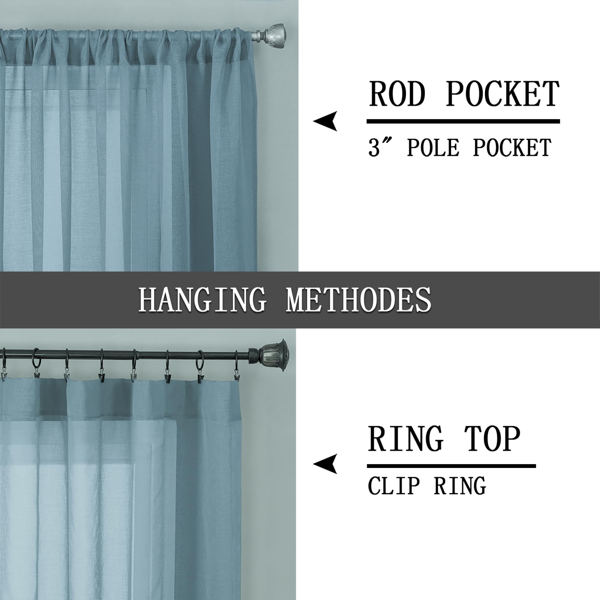 Sheer Curtains Bedroom Linen Textured Curtain Sheers Light Filtering Voile Rod Pocket Curtains for Living Room (2 Count)
