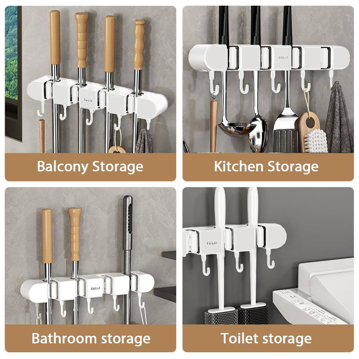 2Pcs Broom Holder Wall Mount