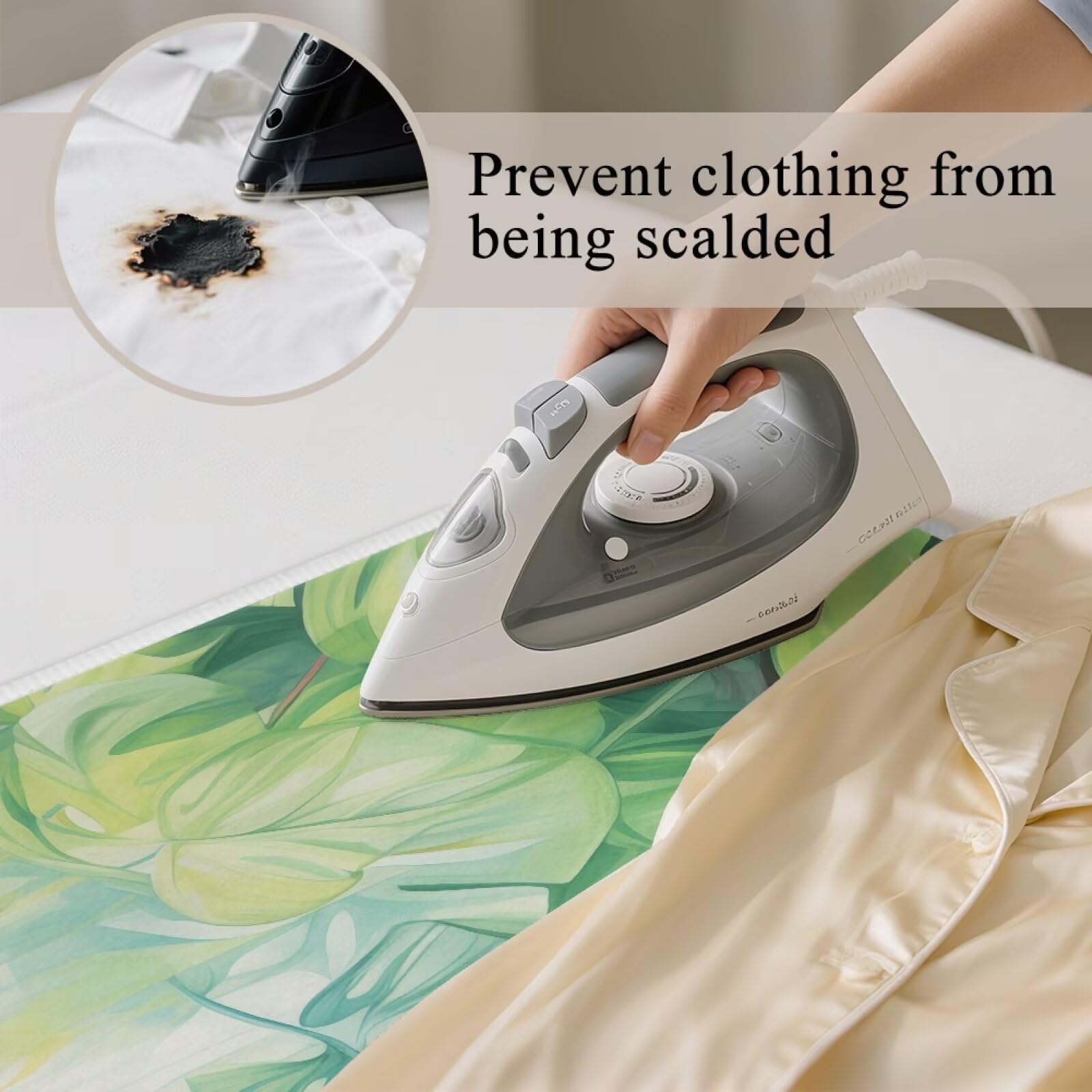 Green Ironing Mat Portable Ironing Pad Monstera Leaf 32 x 16 Inch Large Ironing Mat for Table Top of Washer