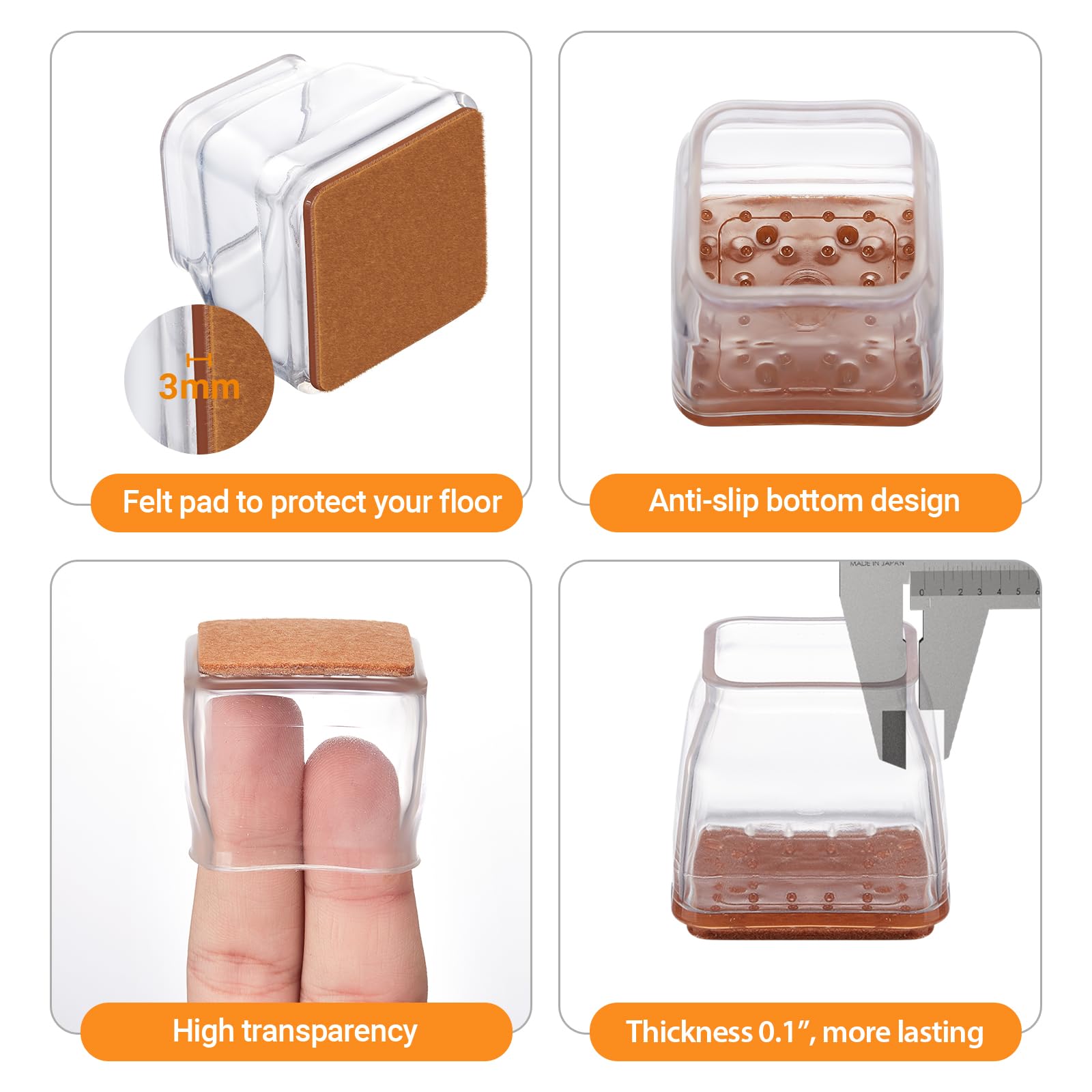 36 Pcs Square Chair Leg Floor Protectors (36 Count)