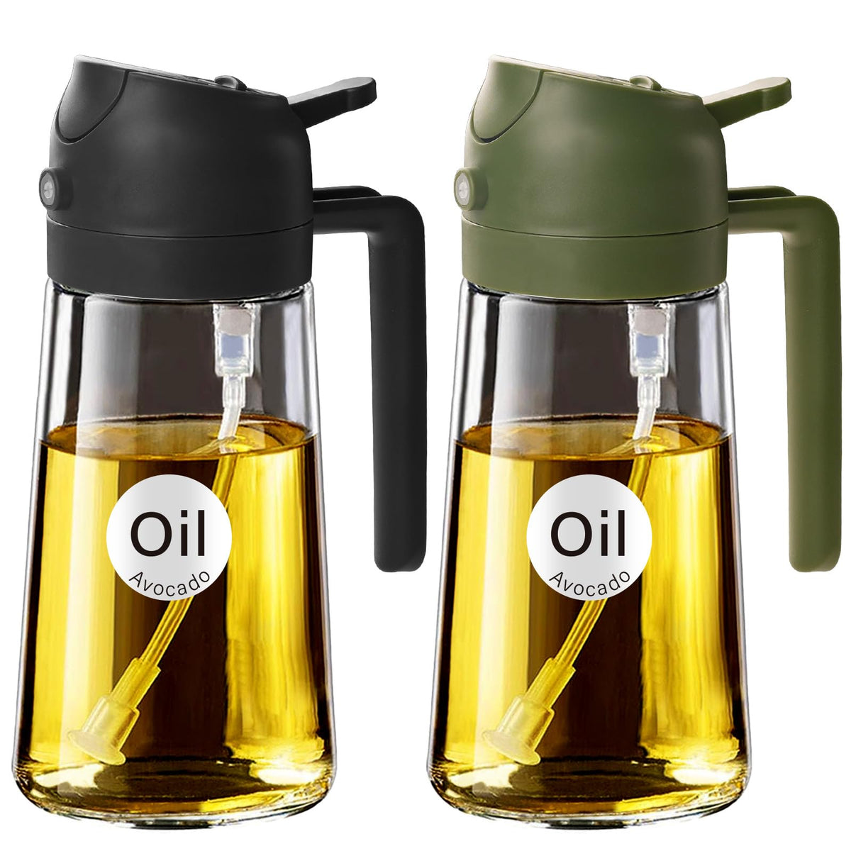 16 oz 2-in-1 Glass Olive Oil Sprayer for Cooking, BlackOliveGreen