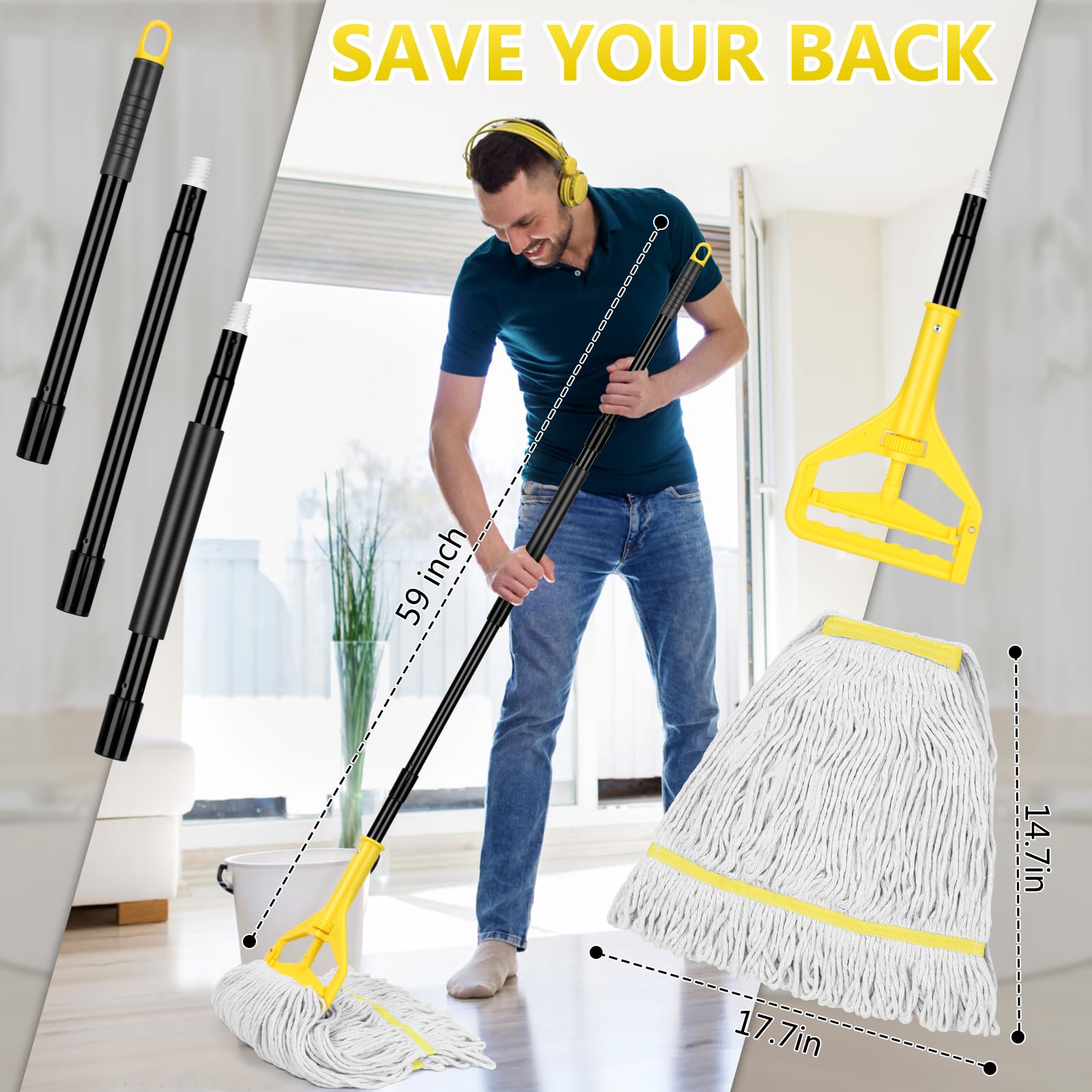 Heavy Duty Commercial Industrial Cotton Mop with Long Handle
