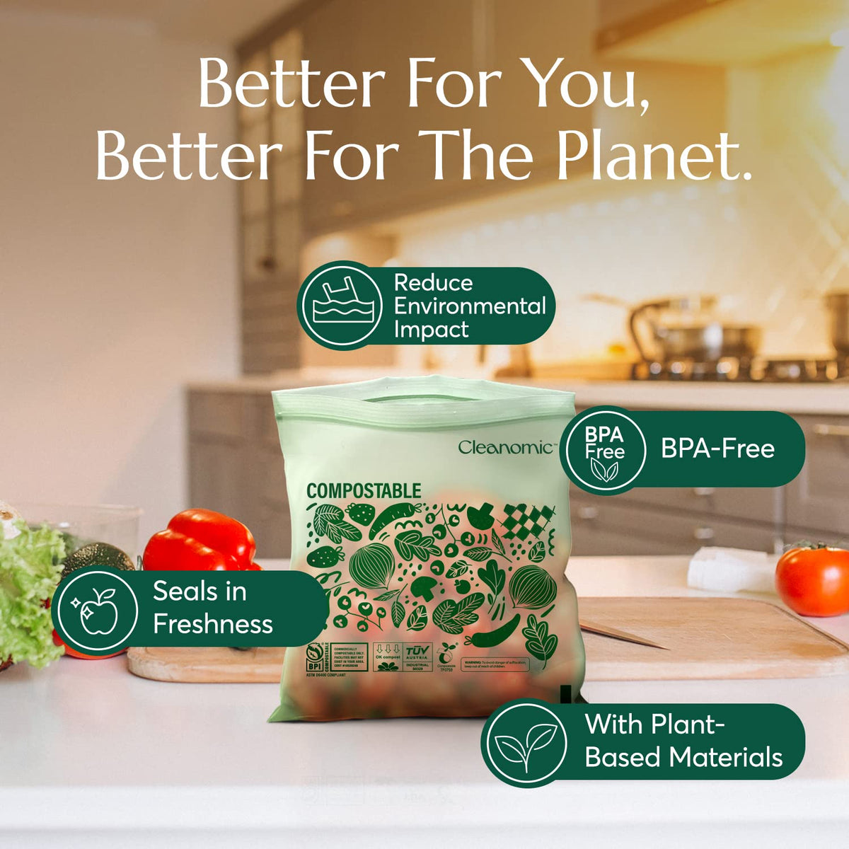 Compostable* Quart Size Food Storage Bags (25 Count)