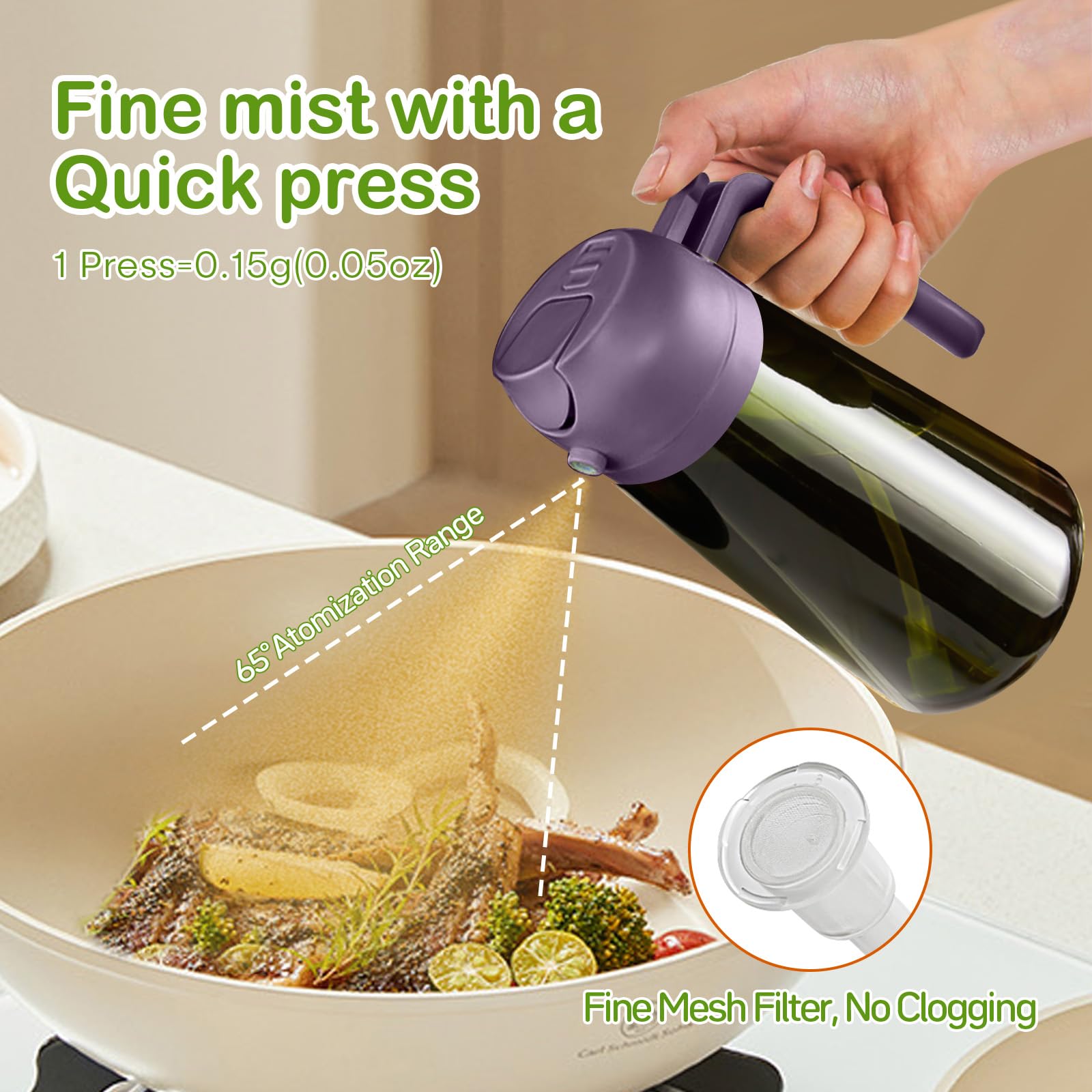 2Pcs 16oz 470ml Dark Green Oil Sprayer for Cooking with Stickers