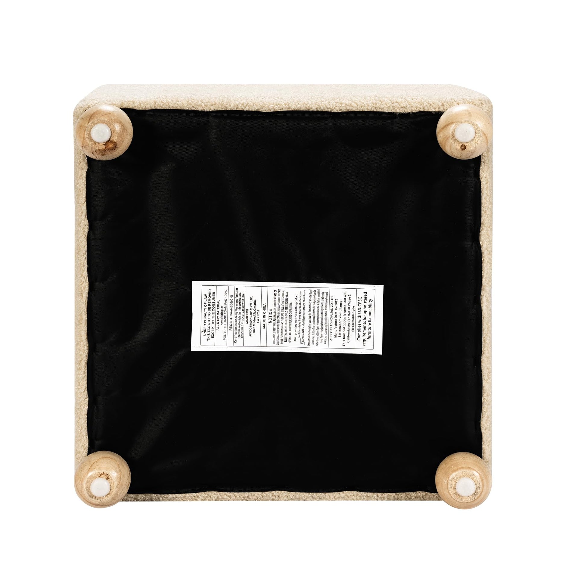 17.3" Modern Oatmeal Teddy Velvet Storage Ottoman