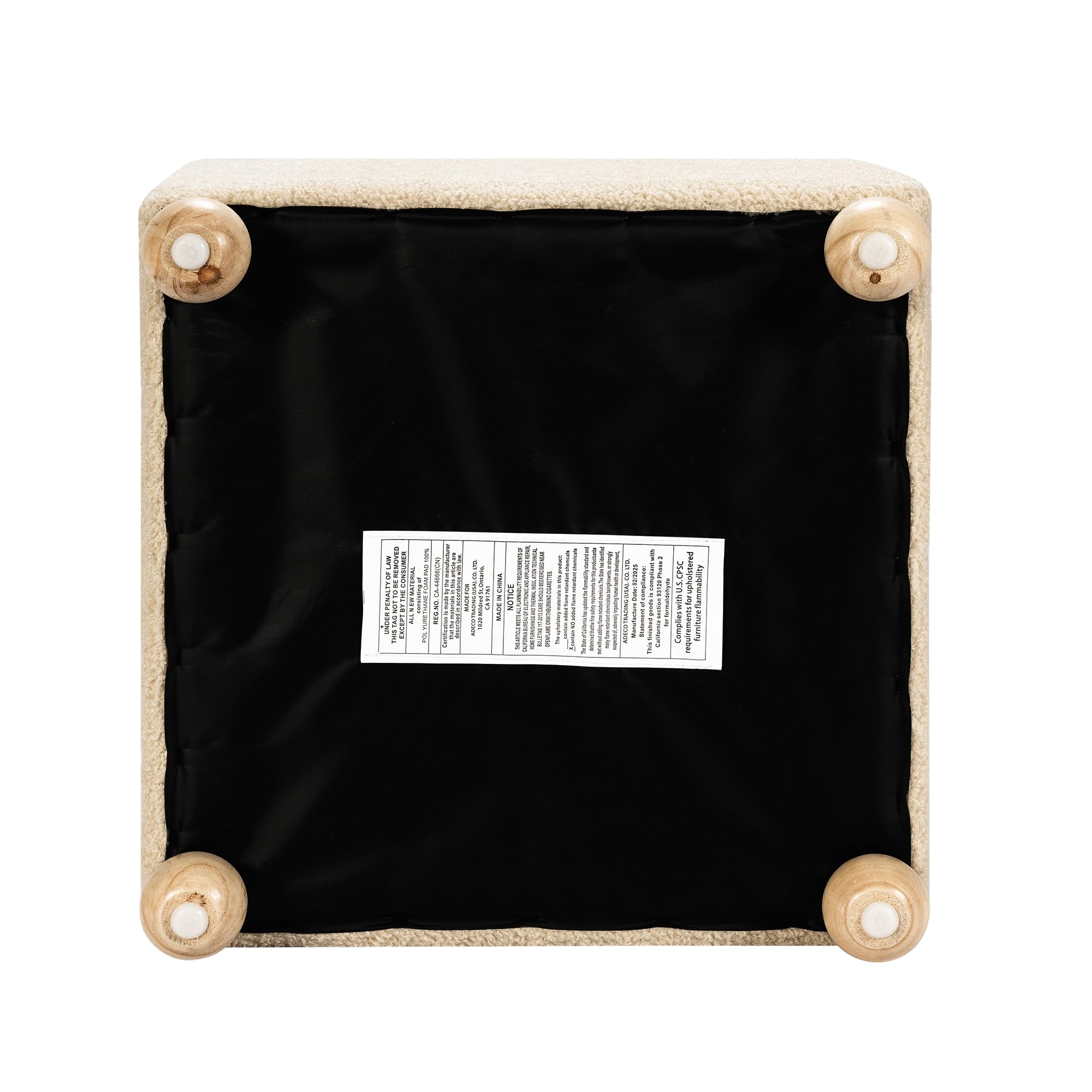 17.3" Modern Oatmeal Teddy Velvet Storage Ottoman