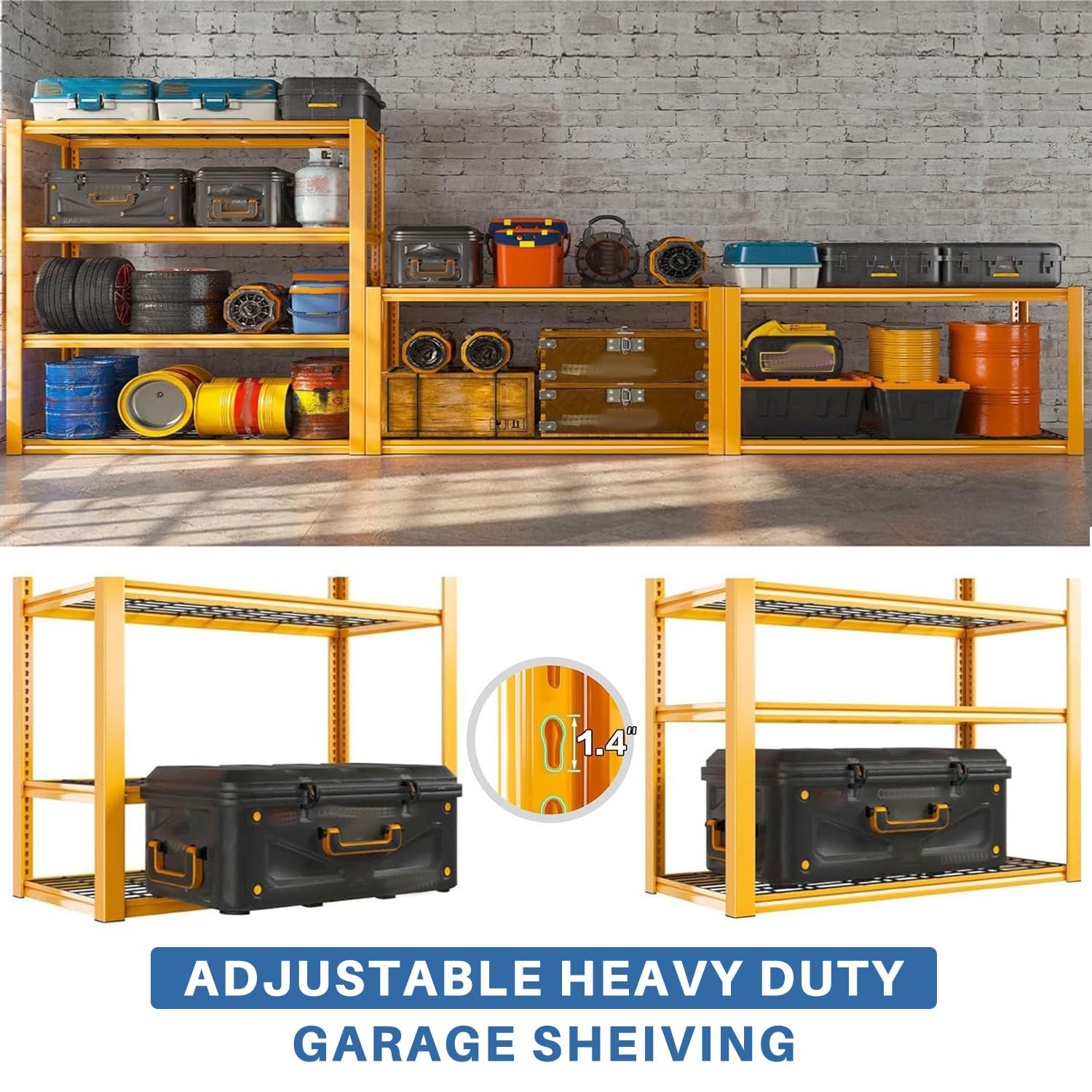 40" W Yellow Garage Shelving with Double (2 Count)