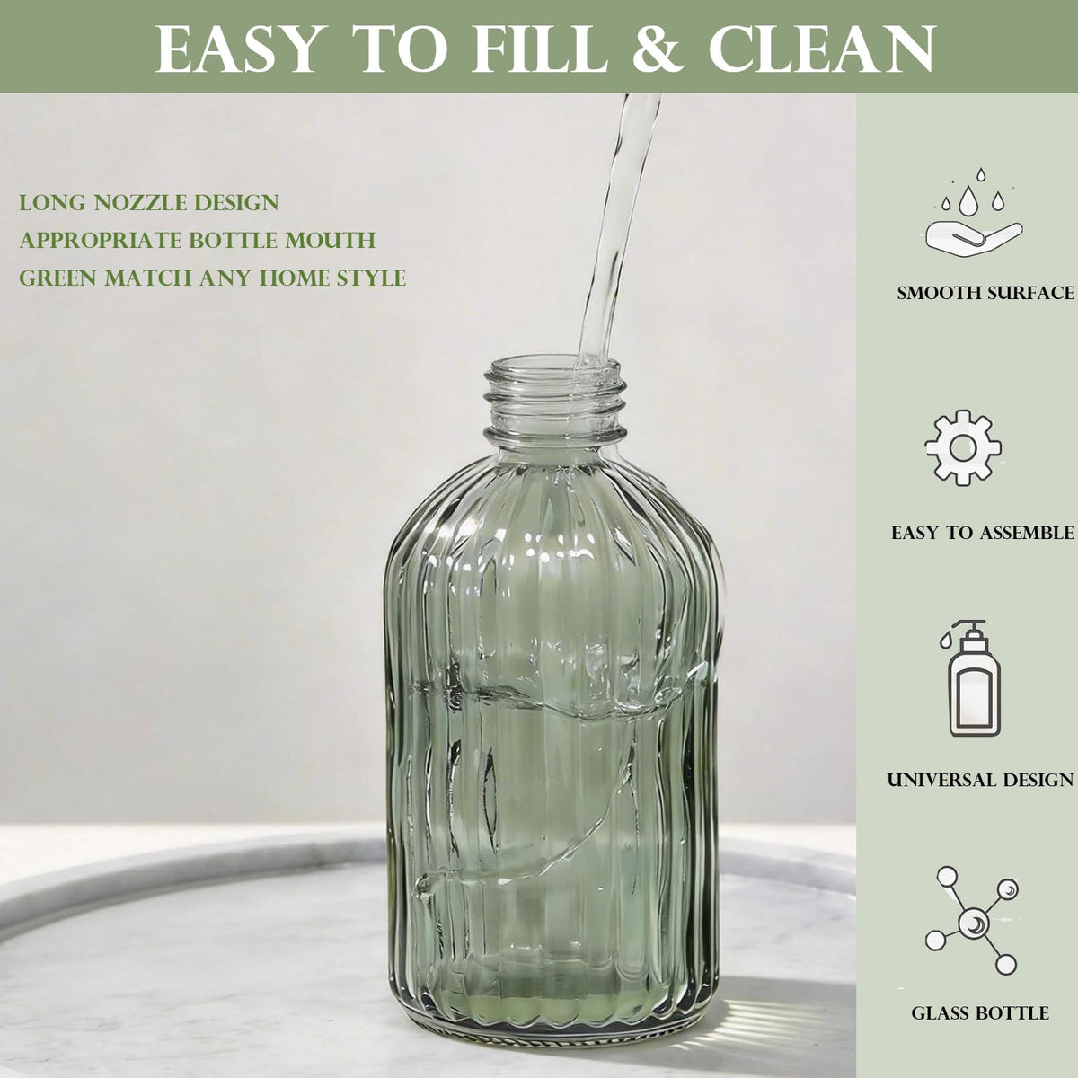 14 Oz Green Glass Soap Dispenser with Silver Plastic Pump
