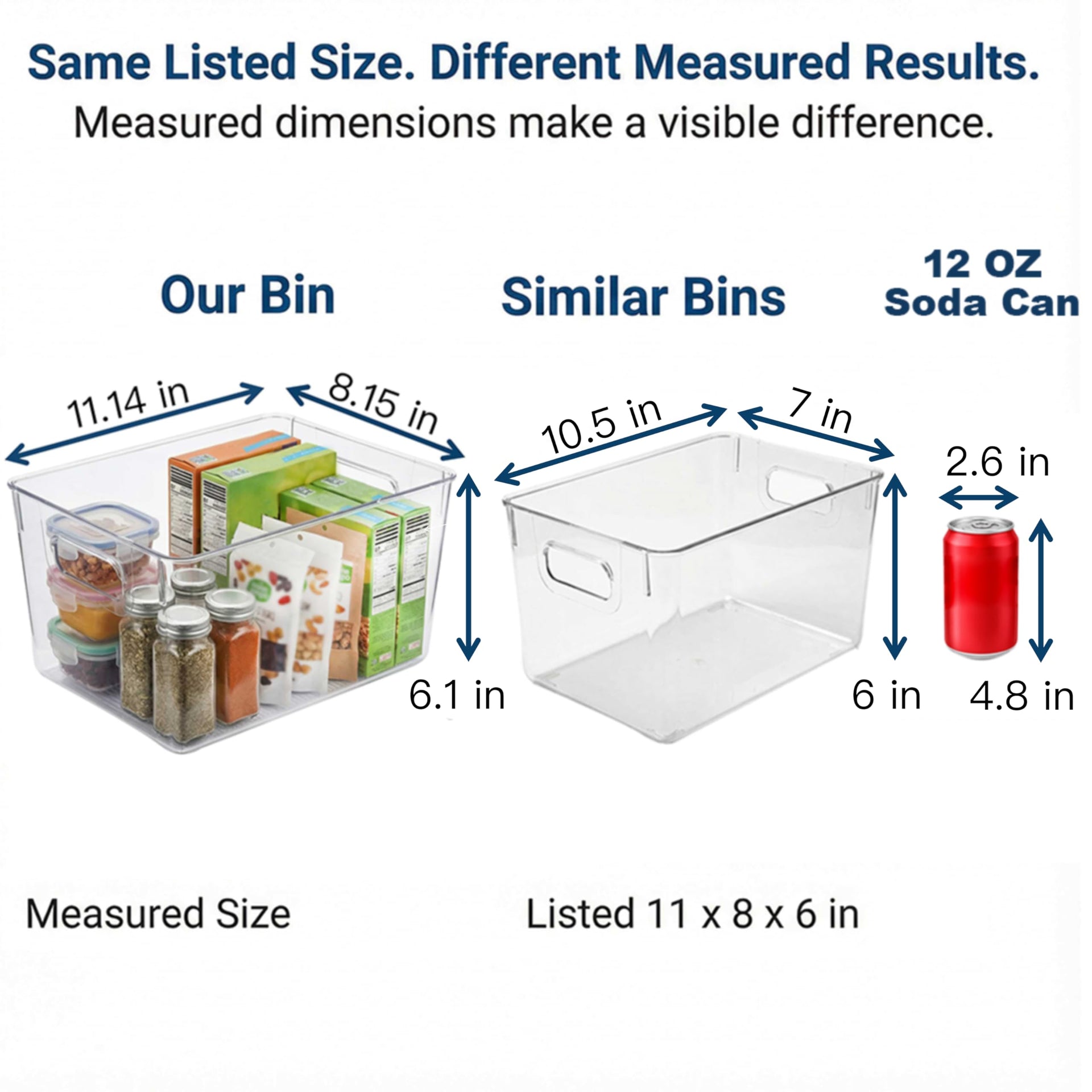 4 Pack Clear Plastic Storage Bins 11x8x6in Storage Containers (4 Count)