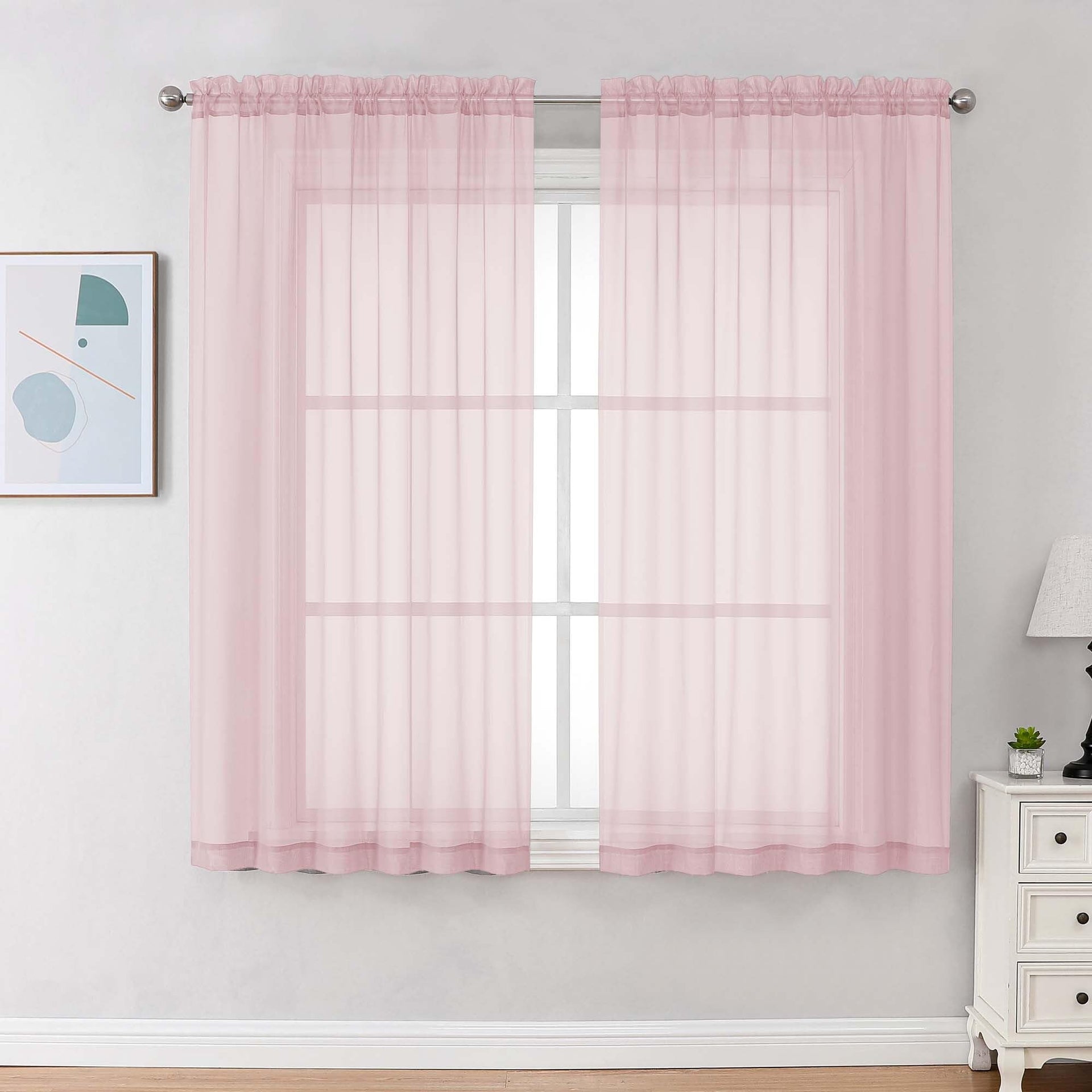 Blush Pink Sheer Curtains 63 Inches Long 2 Panels (2 Count)
