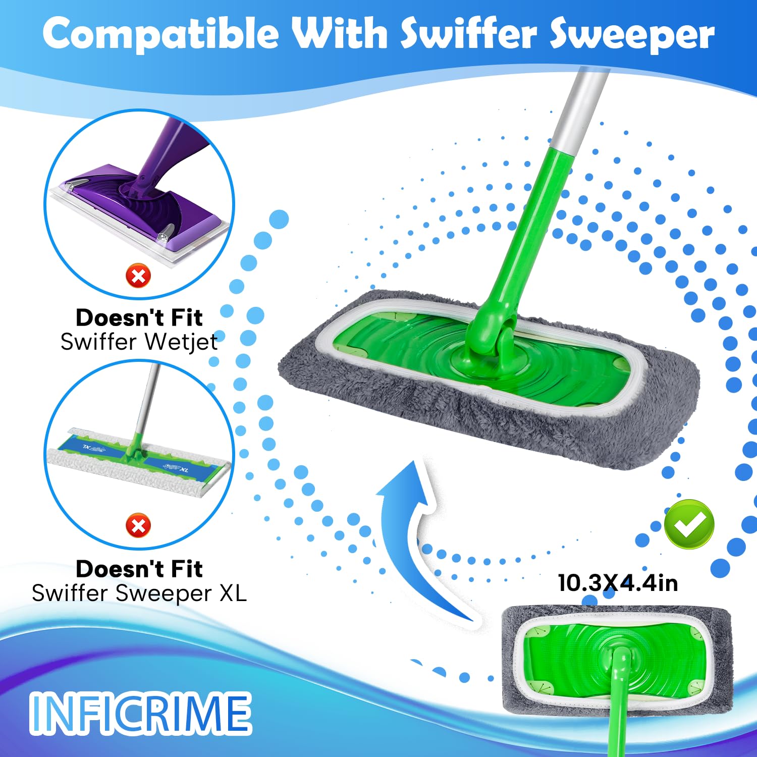 6 Pack Reusable Microfiber Mop Pads with Swiffer Sweeper Mop (6 Count)