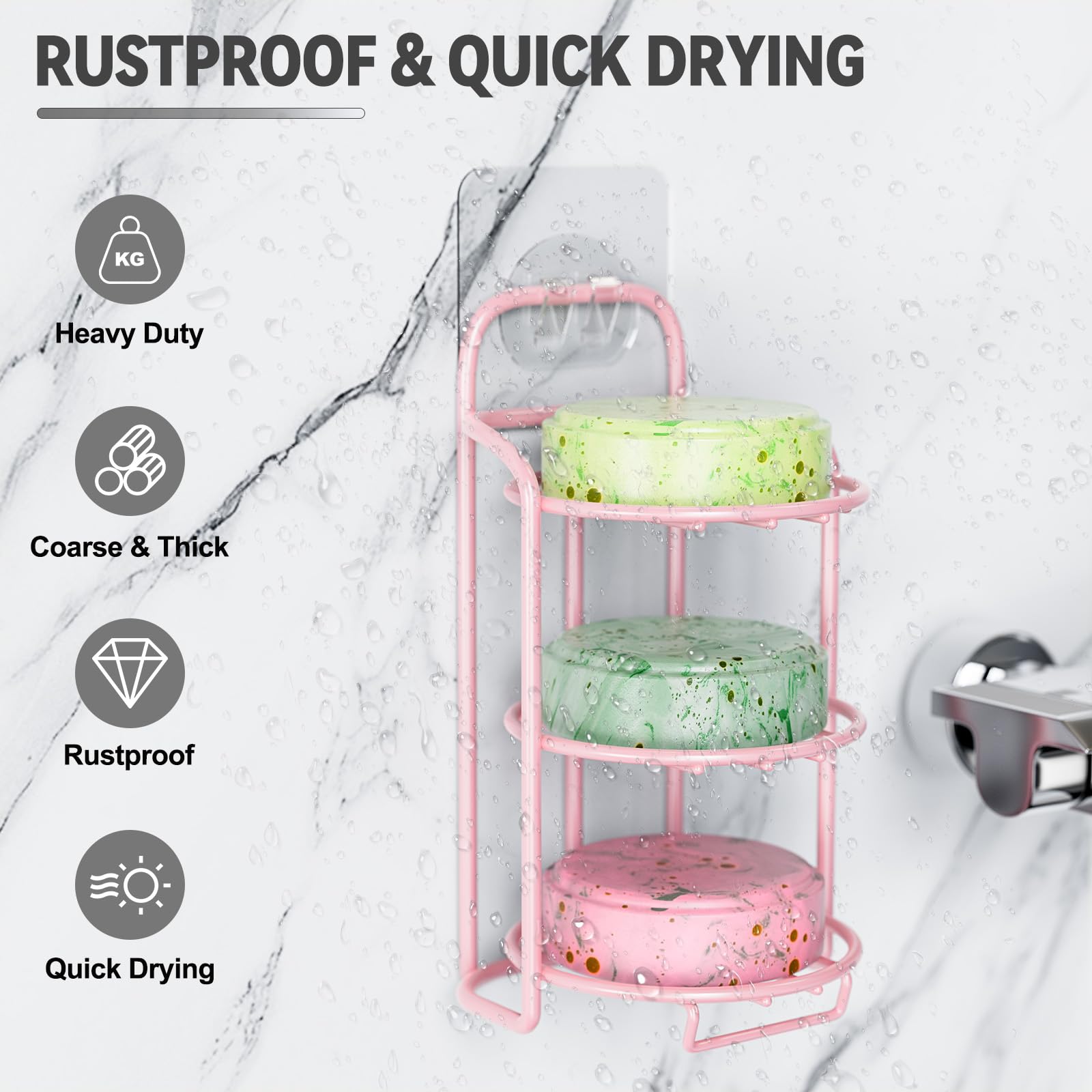 Pink 3 Tier Shower Soap Shampoo Bar Holder