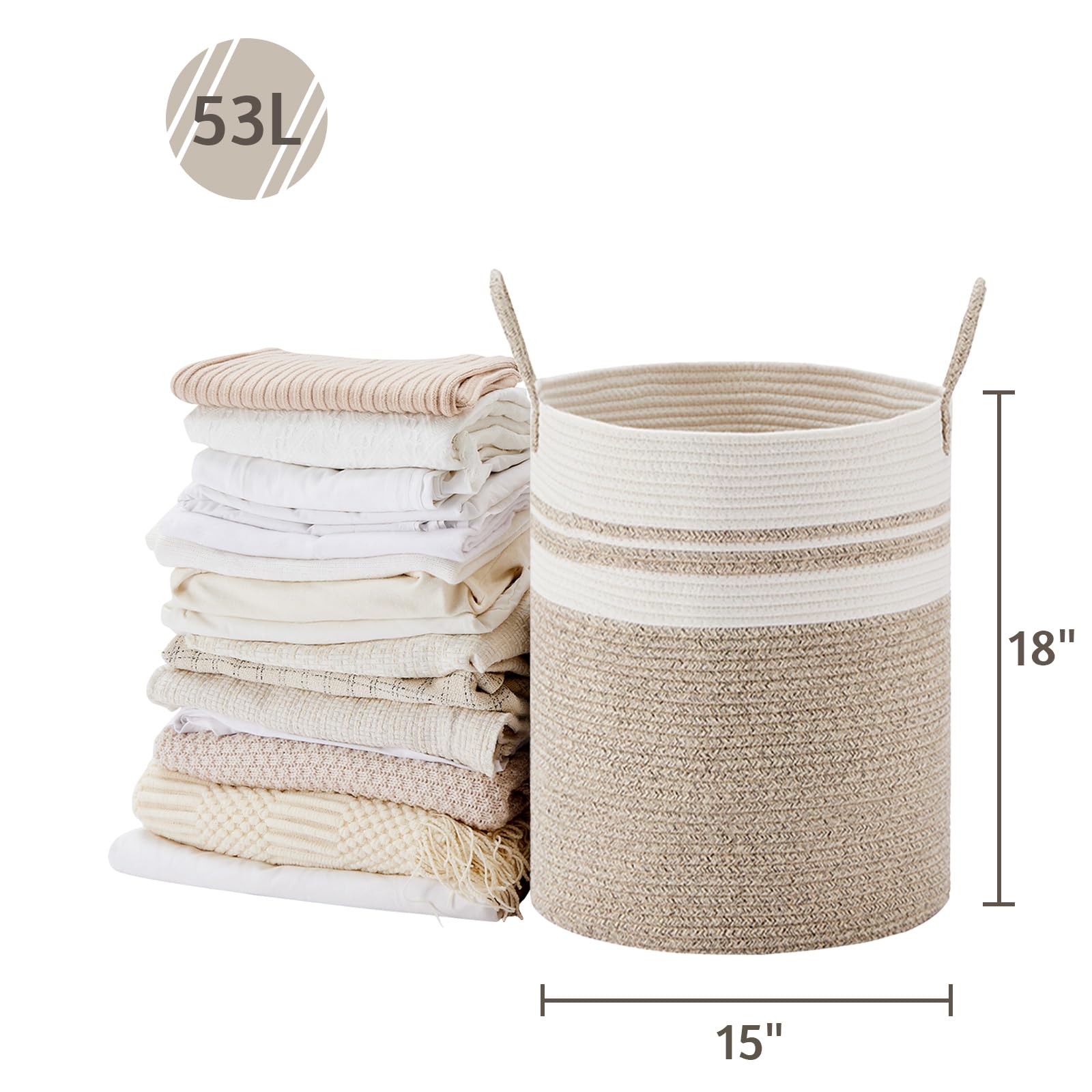 53L Tall Woven Laundry Basket Hamper