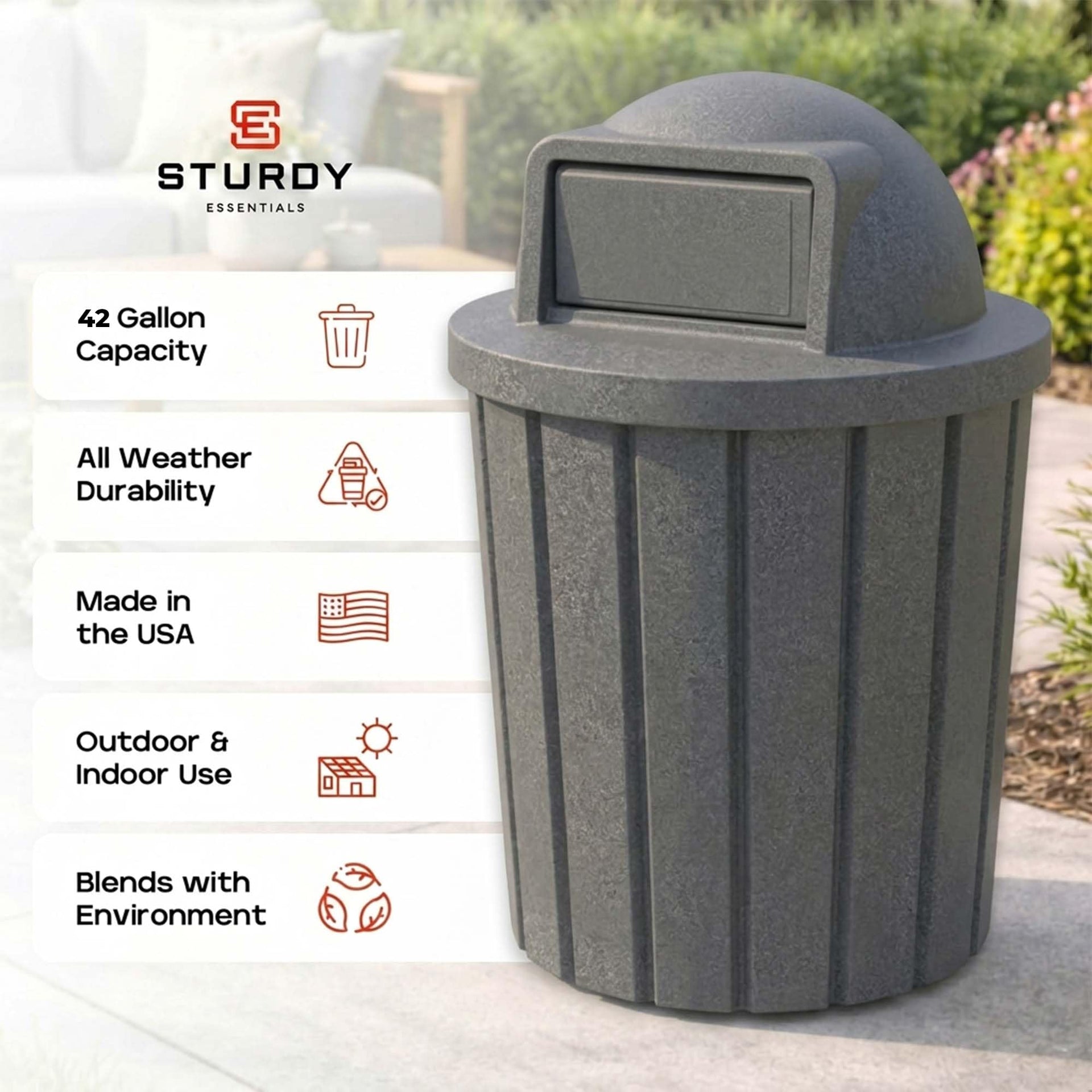 Campus Collection 42 Gallon Commercial Trash Can with Lid