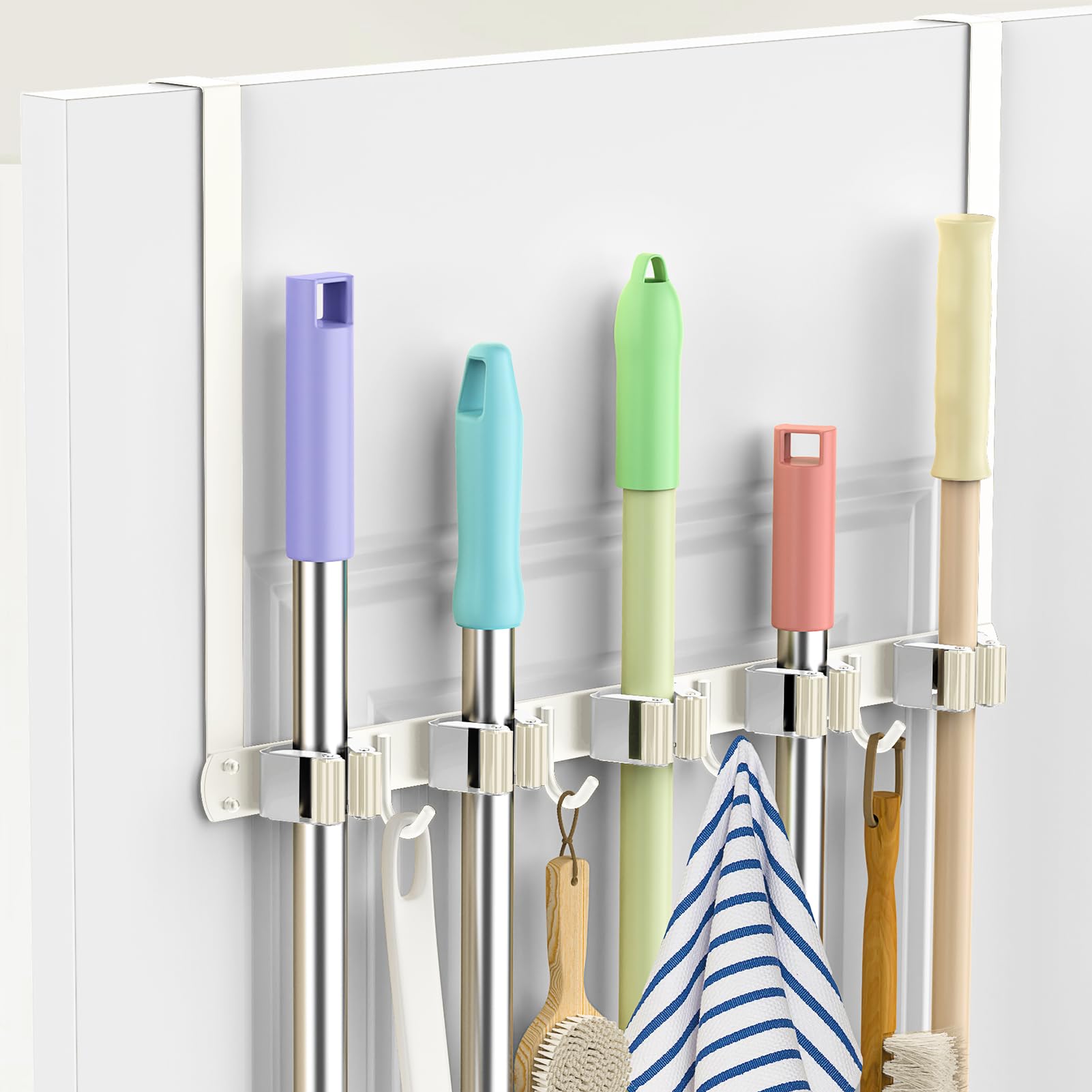 Broom Holder Over The Door with 4 Over Door Hook