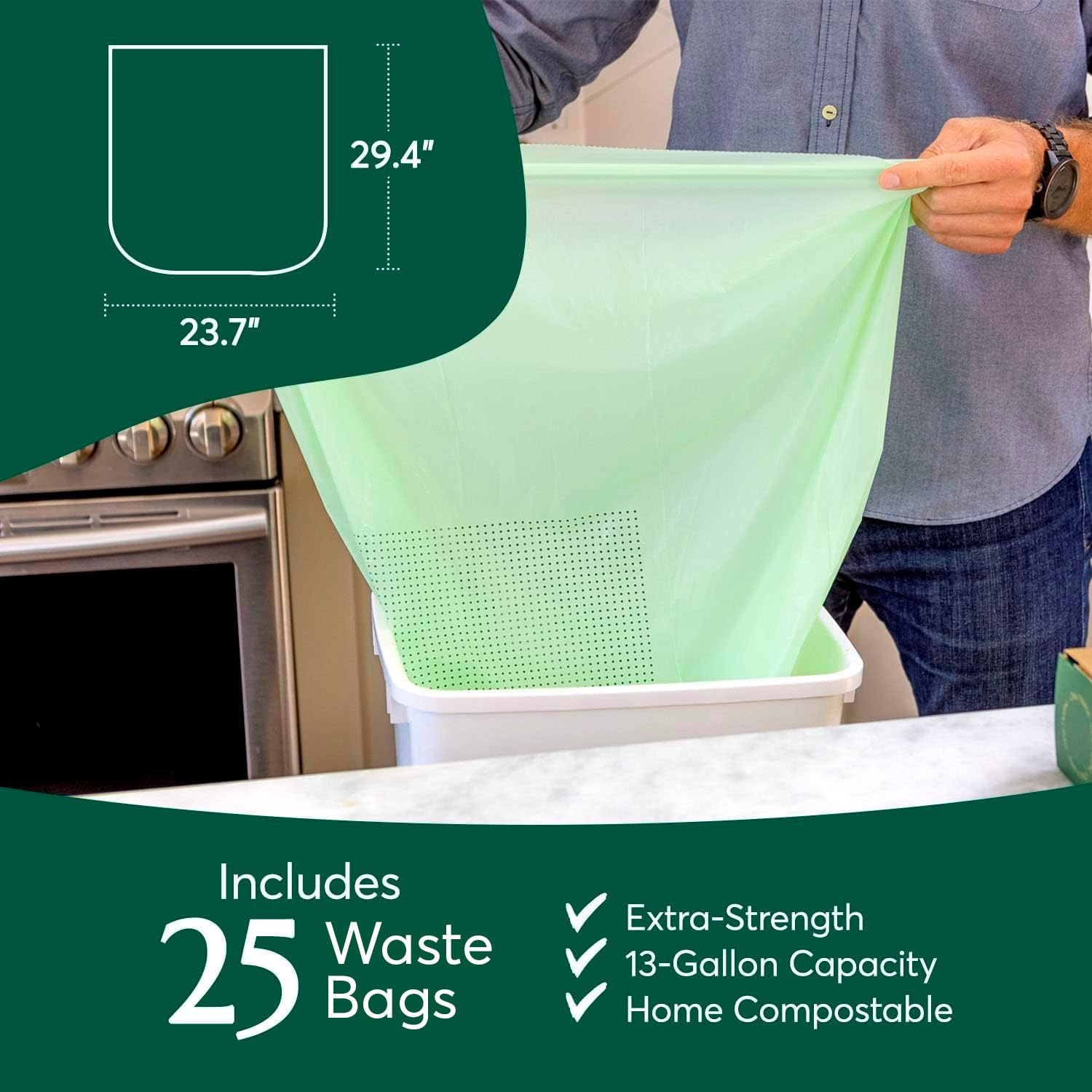 Compostable* Waste Bags with Drawstring (25 Count)