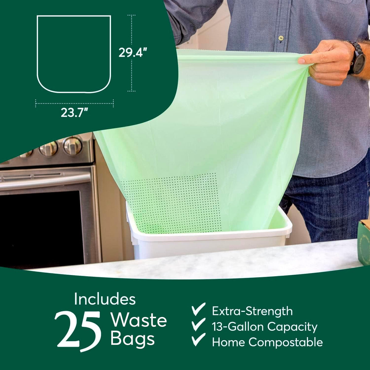 Compostable* 13 Gallon Waste Bags with Drawstring (50 Count)