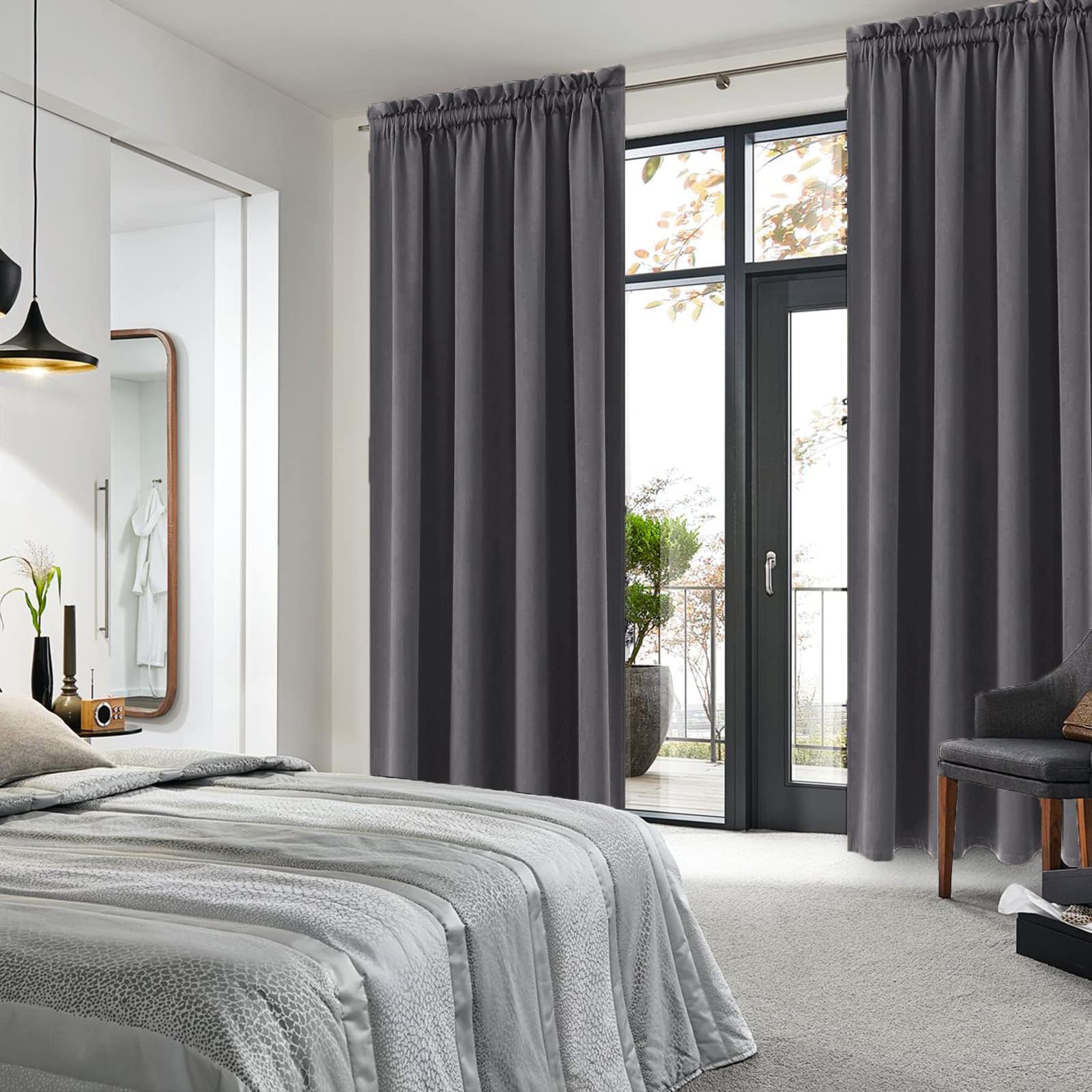 Blackout Curtains for Bedroom 42 x 84 Inch Long Dark Grey 2 Panels (2 Count)