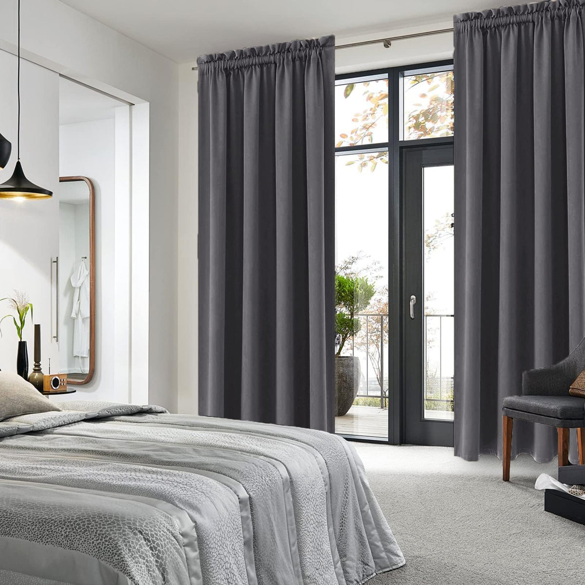 Blackout Curtains for Bedroom 42 x 84 Inch Long Dark Grey 2 Panels (2 Count)