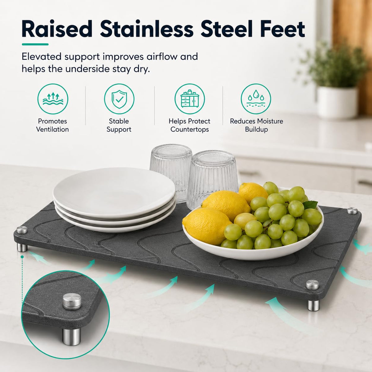 Stone Drying Mat For Kitchen Counter Superb Absorbent Diatomaceous Earth Mats with Non