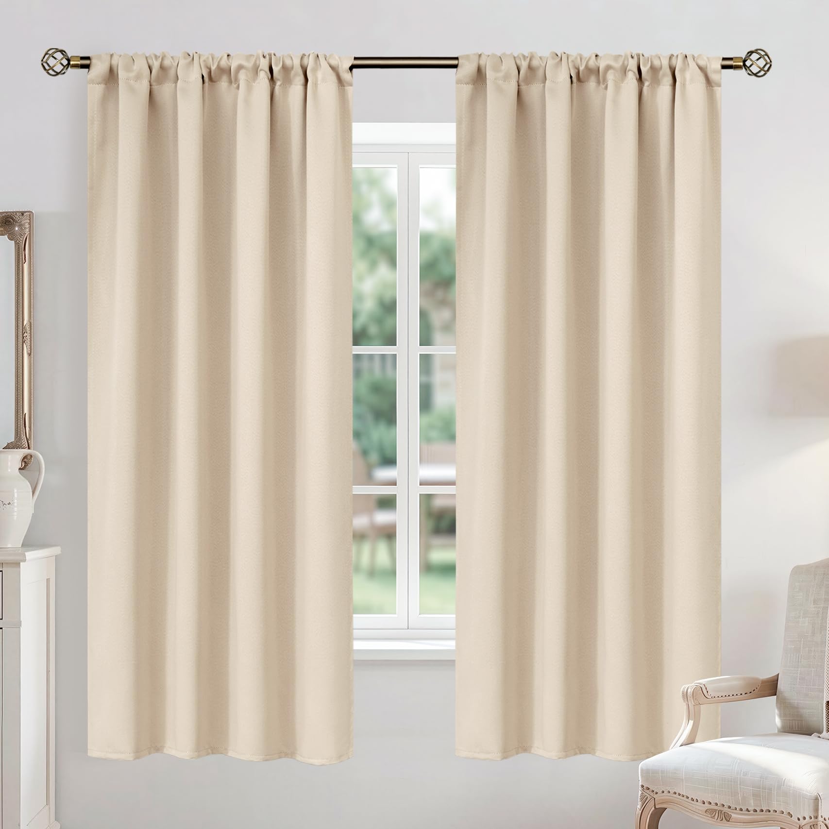 Champagne Blackout Curtains for Bedroom 63 Inches Long (2 Count)