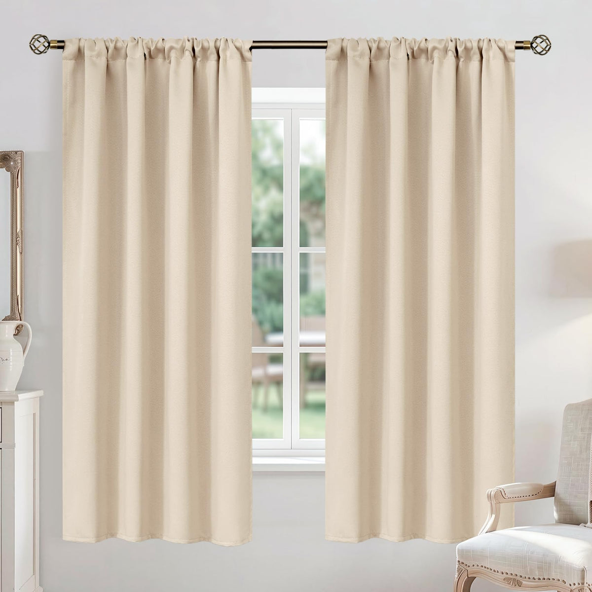 Champagne Blackout Curtains 63 Inches Length for Bedroom (2 Count)