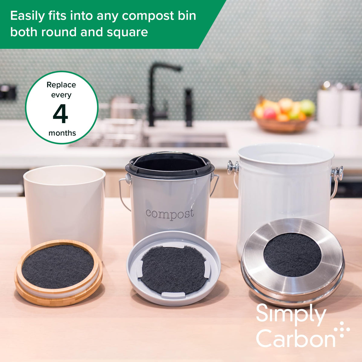2 Years Supply Extra Thick Filters for Kitchen Compost Bins (6 Count)