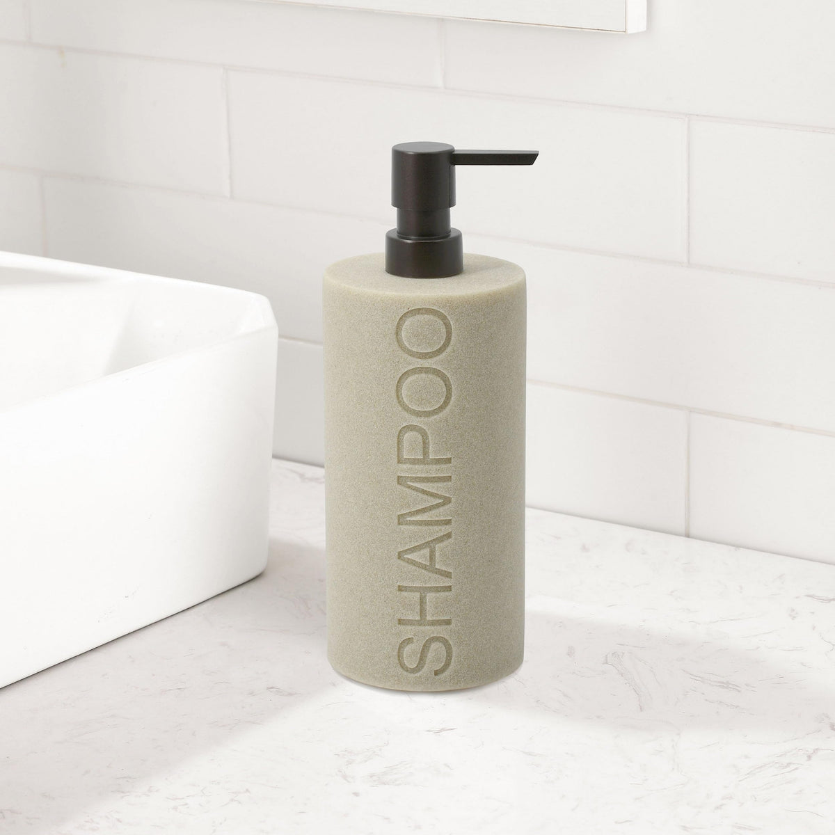 Resin Tan Sandstone Shampoo Engraved Bottle Refillable Pump Dispenser