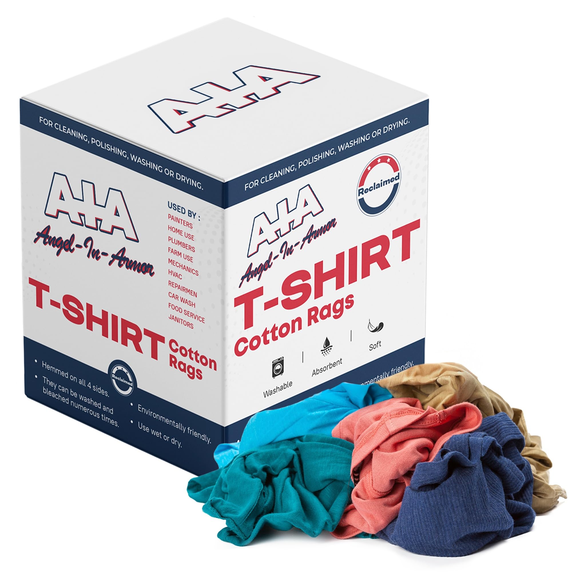 Angel-in-Armor Colored T-Shirt Rags – 50lb Bulk Box of Recycled Cotton Knit Shop Rags (500 Units) – Low Lint Cleaning Cloths for Mechanics, Oil Changes, Industrial and Commercial Use (500 Count)